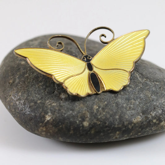 SOLD OUT: Extra Large Yellow David Andersen Butterfly Brooch | Vintage Sterling Silver | Enamel Mid Century Pin - Carmel FSJ