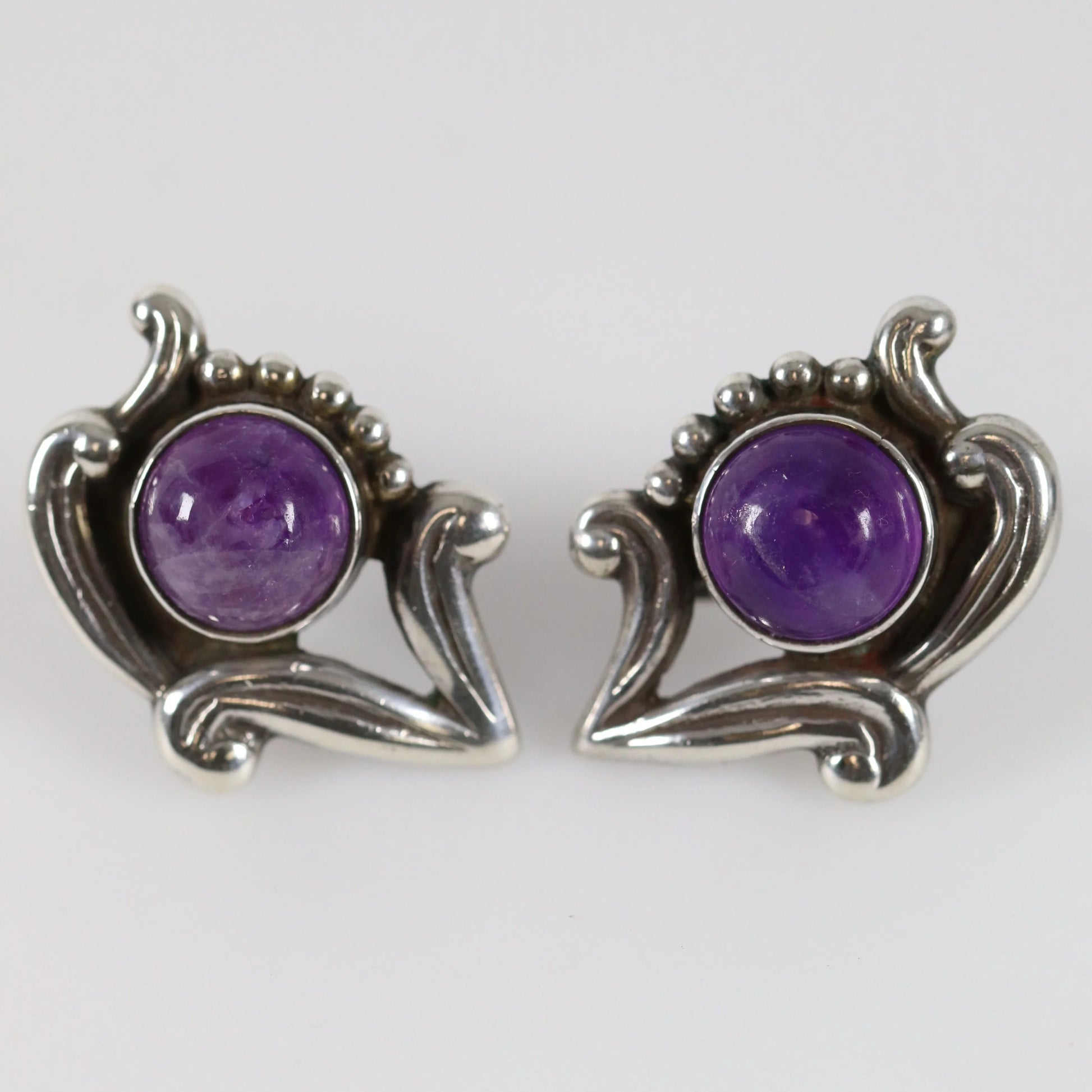SOLD OUT: Floral Los Castillo Amethyst Taxco Earrings - Carmel Fine Silver Jewelry