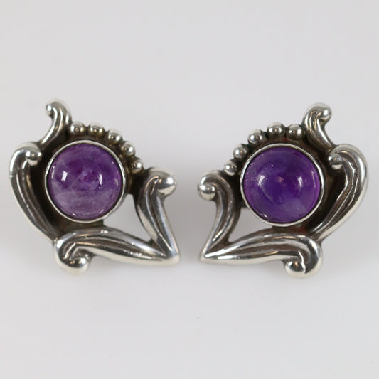 SOLD OUT: Floral Los Castillo Amethyst Taxco Earrings - Carmel Fine Silver Jewelry