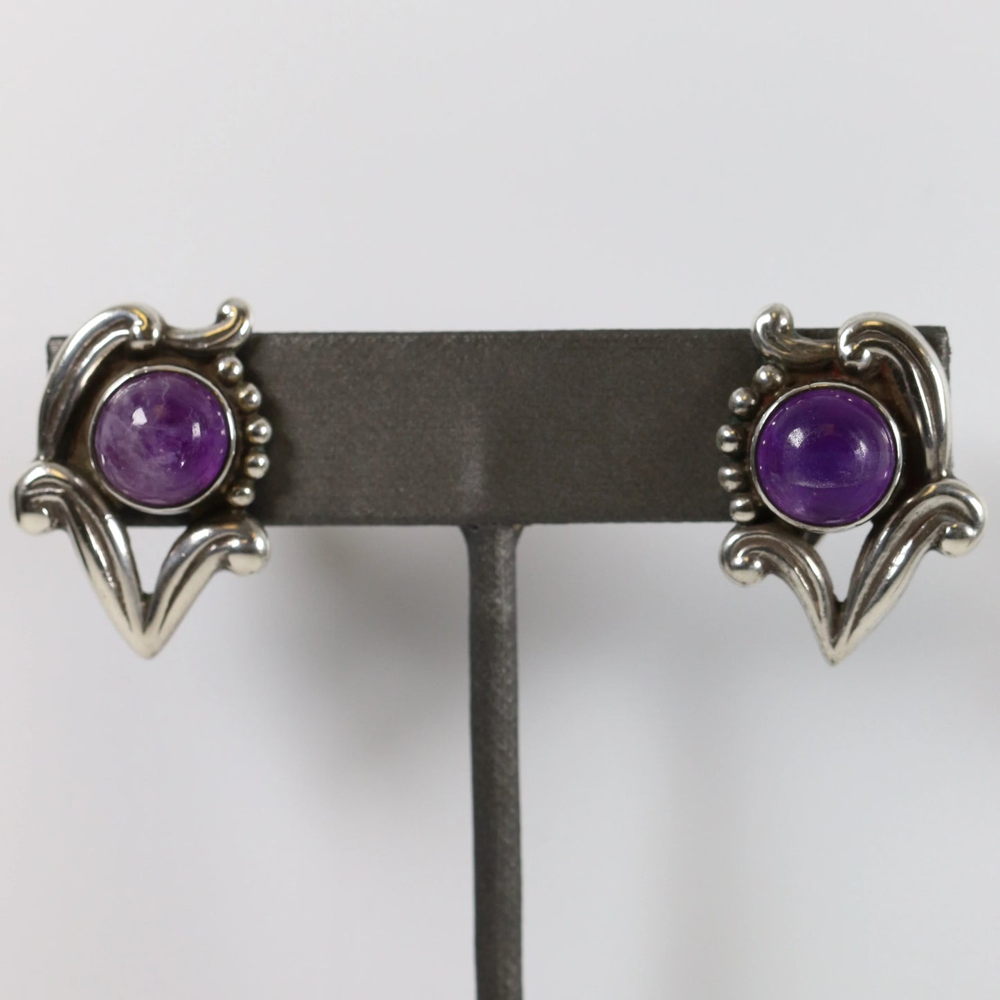 SOLD OUT: Floral Los Castillo Amethyst Taxco Earrings - Carmel Fine Silver Jewelry