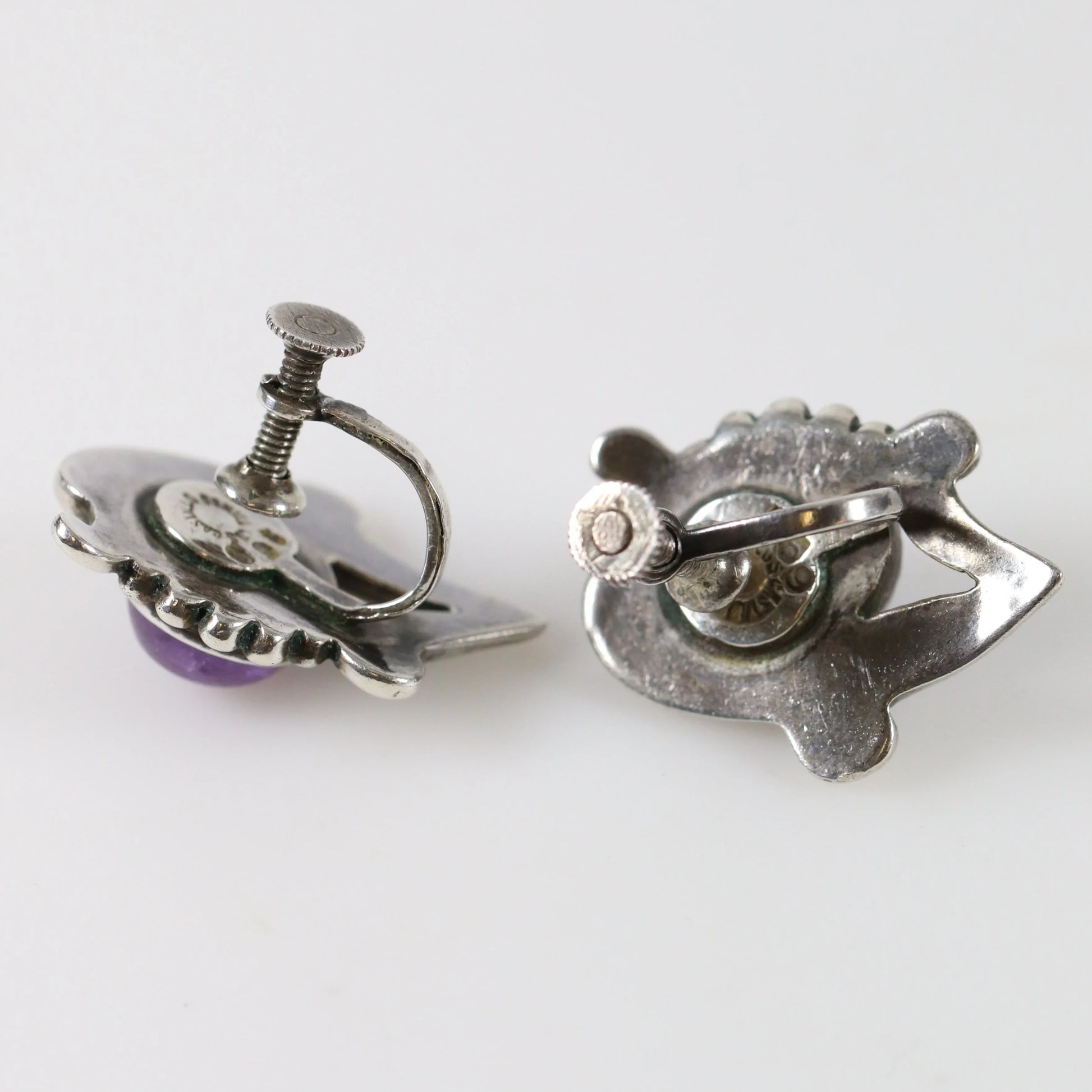 SOLD OUT: Floral Los Castillo Amethyst Taxco Earrings - Carmel Fine Silver Jewelry