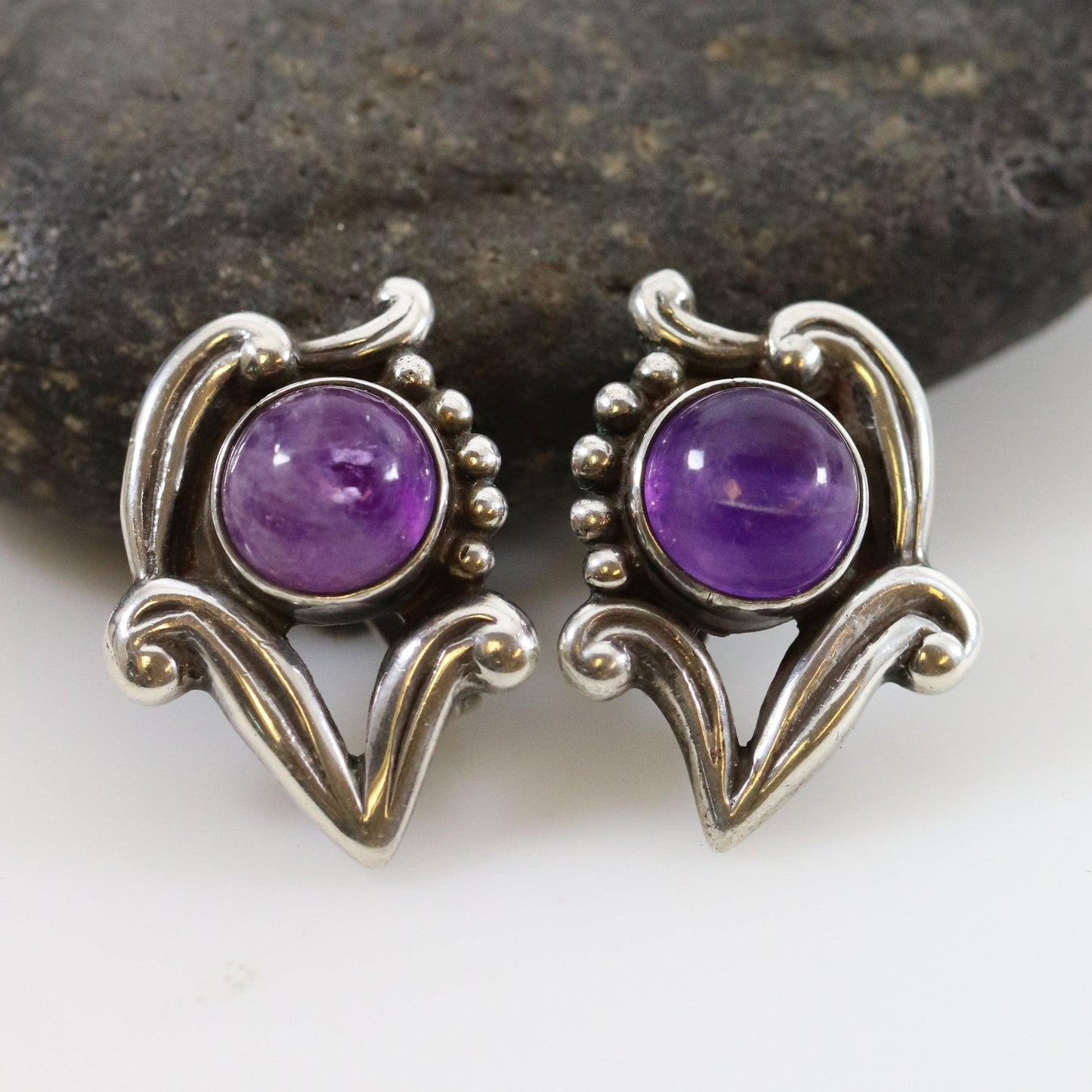 SOLD OUT: Floral Los Castillo Amethyst Taxco Earrings - Carmel FSJ