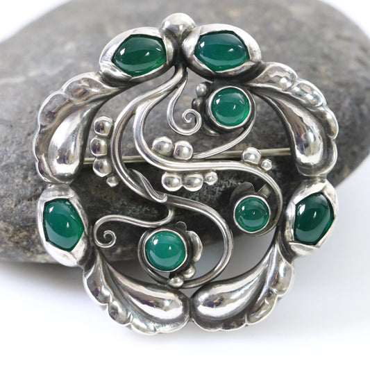SOLD OUT: Georg Jensen Chrysoprase Brooch 159 | Vintage Sterling Silver | Moonlight Blossom Pin Denmark - Carmel FSJ
