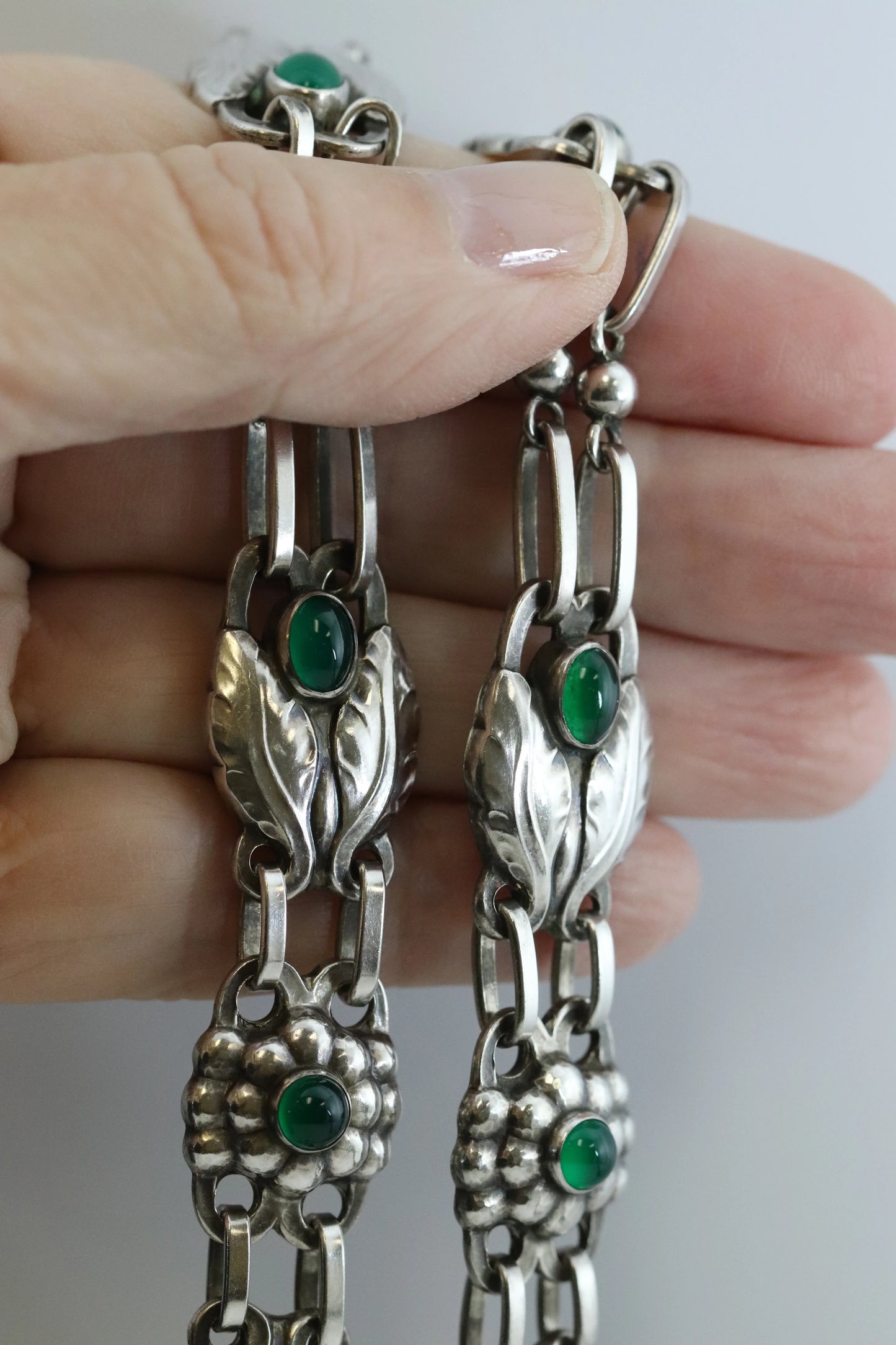 SOLD OUT: GEORG JENSEN DESIGNED CHRYSOPRASE NECKLACE 1 - Carmel Fine Silver Jewelry