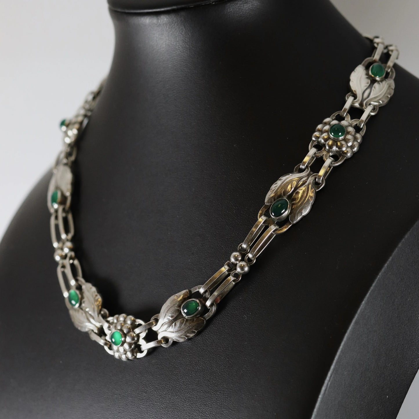 SOLD OUT: GEORG JENSEN DESIGNED CHRYSOPRASE NECKLACE 1 - Carmel Fine Silver Jewelry