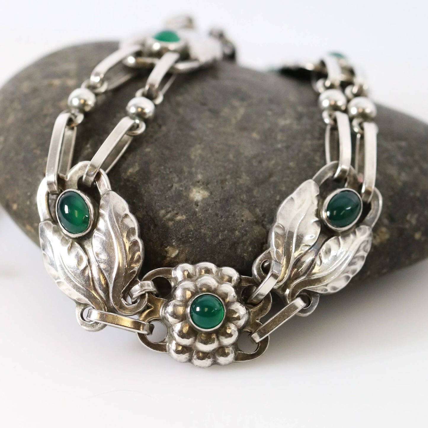 SOLD OUT: GEORG JENSEN DESIGNED CHRYSOPRASE NECKLACE 1 - Carmel Fine Silver Jewelry