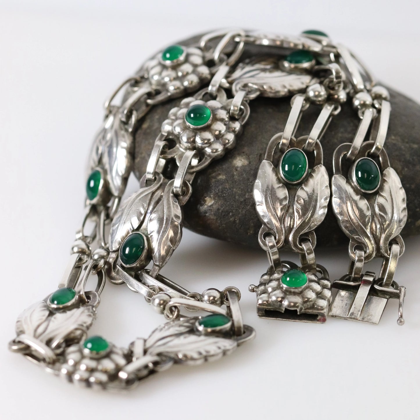 SOLD OUT: GEORG JENSEN DESIGNED CHRYSOPRASE NECKLACE 1 - Carmel Fine Silver Jewelry