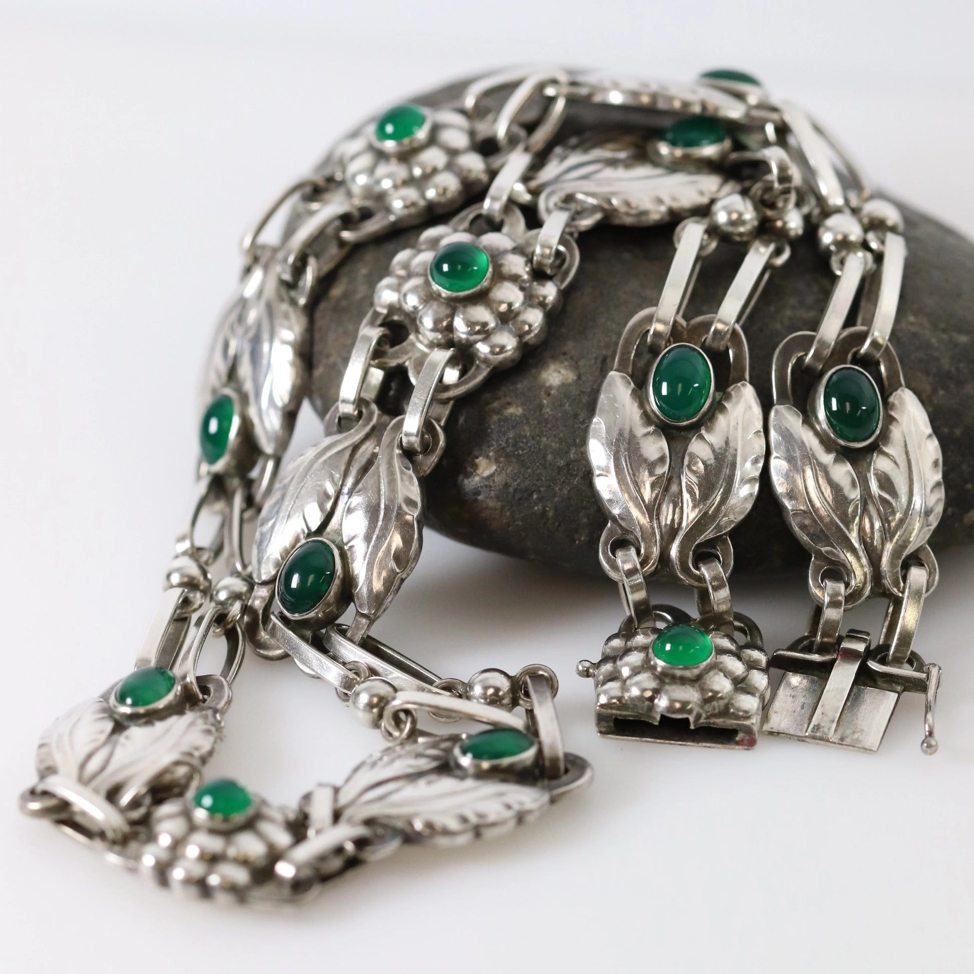 SOLD OUT: GEORG JENSEN DESIGNED CHRYSOPRASE NECKLACE 1 - Carmel Fine Silver Jewelry