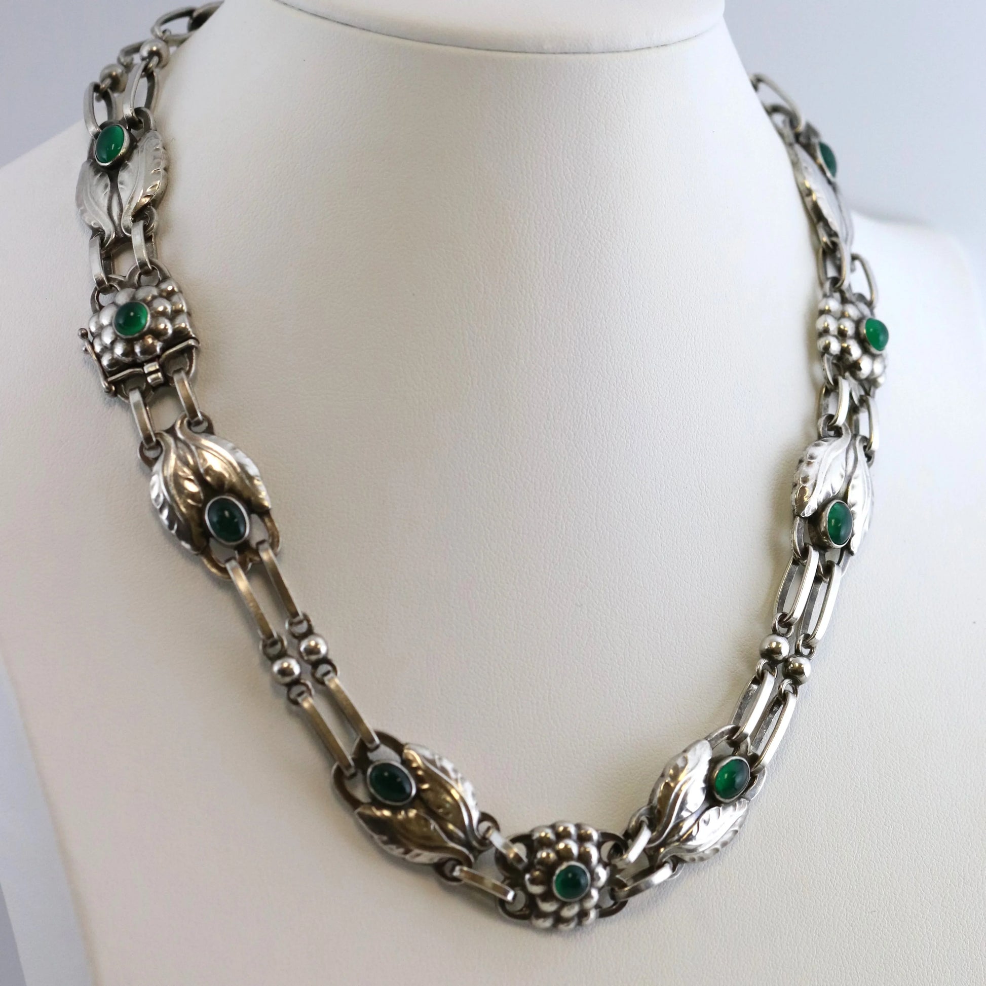 SOLD OUT: GEORG JENSEN DESIGNED CHRYSOPRASE NECKLACE 1 - Carmel Fine Silver Jewelry