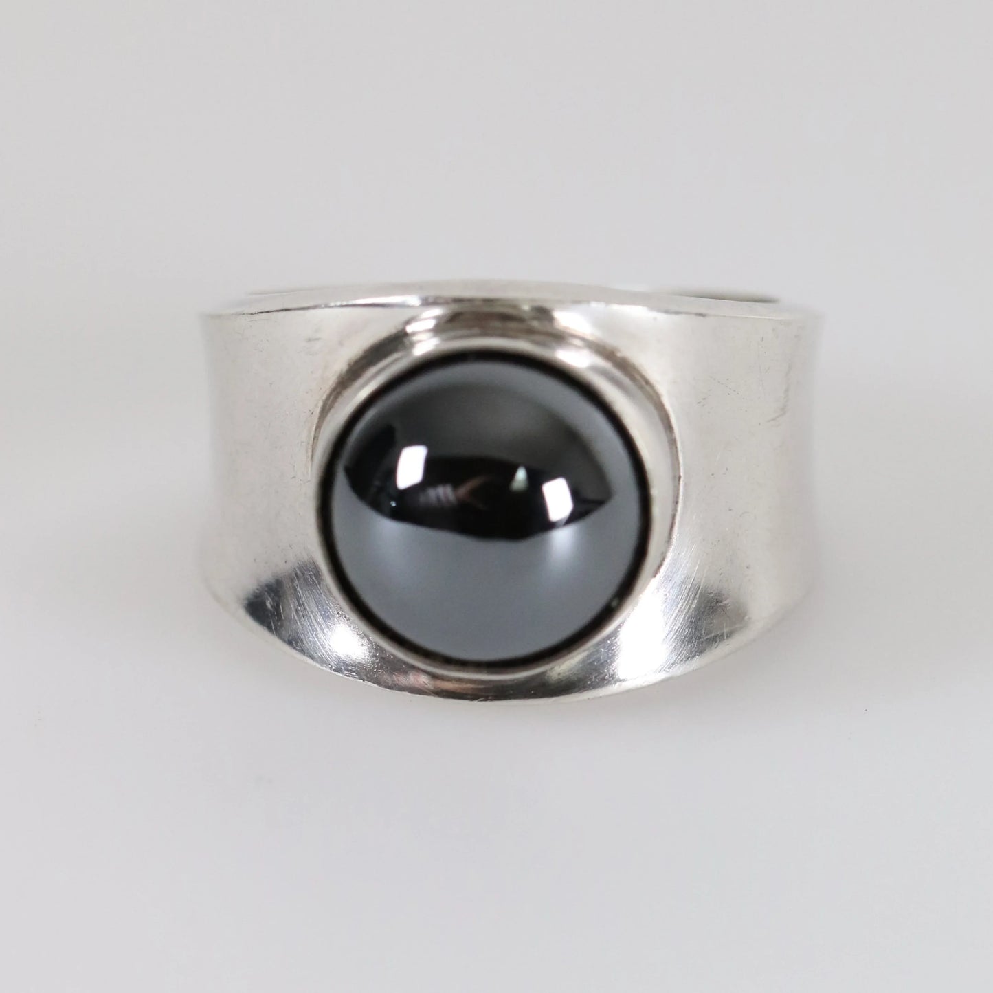 SOLD OUT: Georg Jensen Hematite Ring 124 Size US 5 | Vintage Sterling Silver | Poul Hansen Modernist - Carmel Fine Silver Jewelry