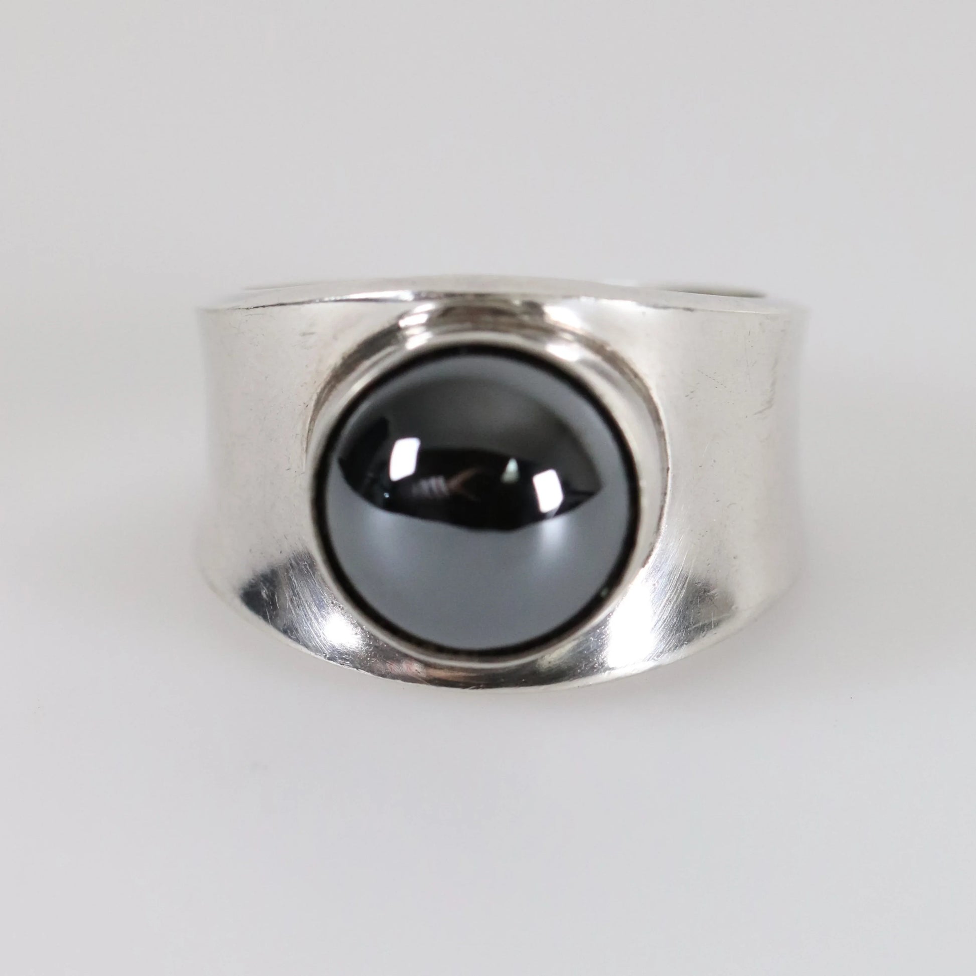 SOLD OUT: Georg Jensen Hematite Ring 124 Size US 5 | Vintage Sterling Silver | Poul Hansen Modernist - Carmel Fine Silver Jewelry