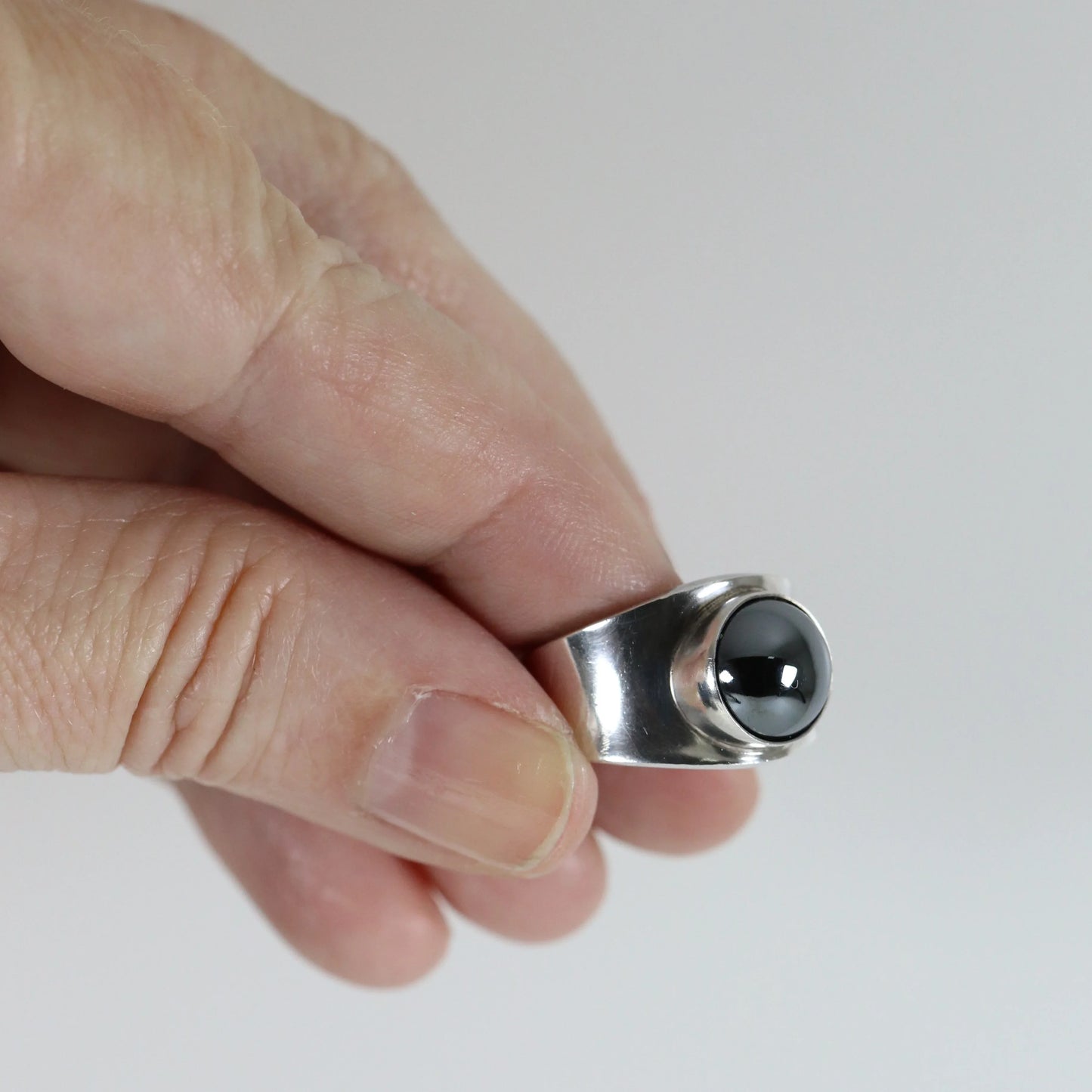 SOLD OUT: Georg Jensen Hematite Ring 124 Size US 5 | Vintage Sterling Silver | Poul Hansen Modernist - Carmel Fine Silver Jewelry