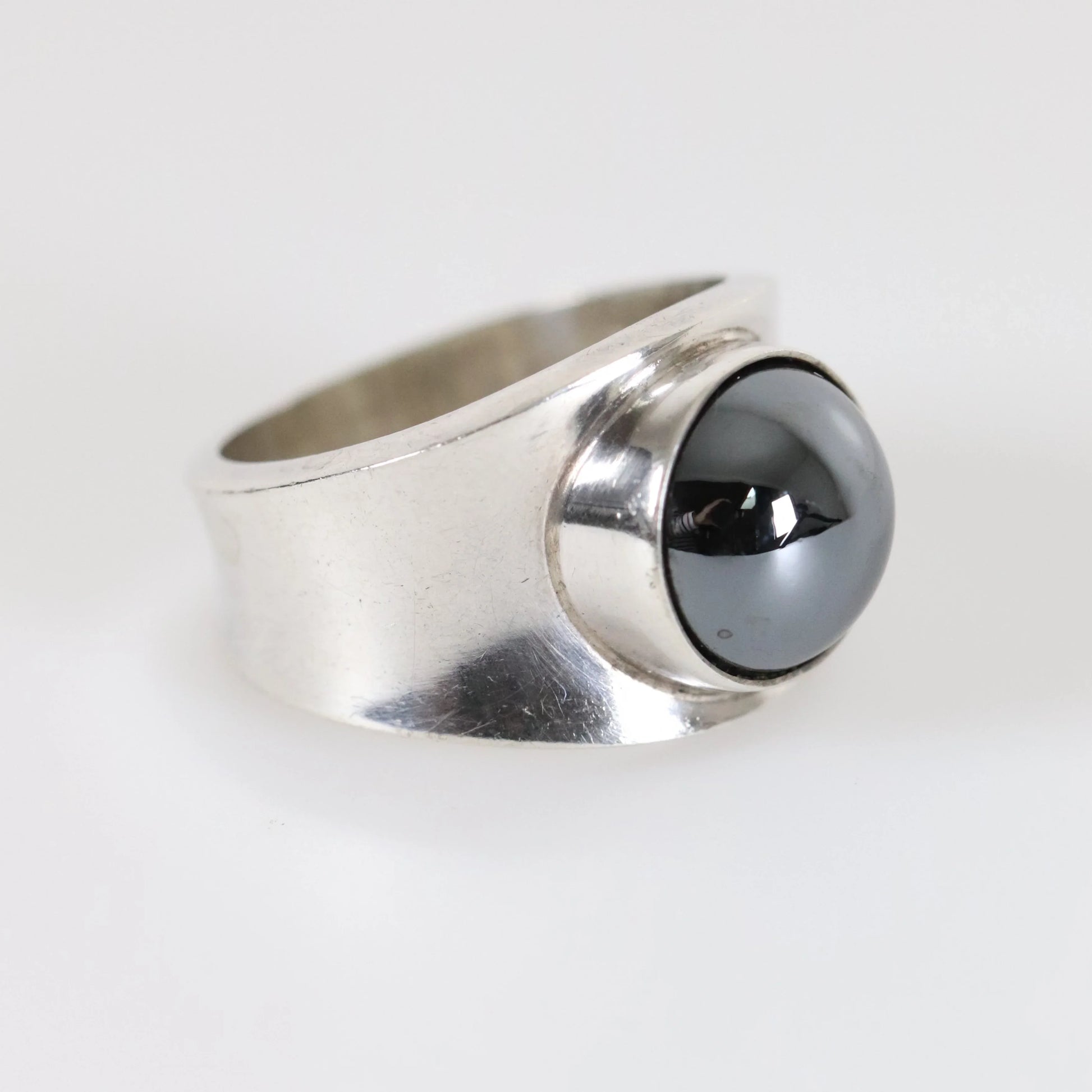 SOLD OUT: Georg Jensen Hematite Ring 124 Size US 5 | Vintage Sterling Silver | Poul Hansen Modernist - Carmel Fine Silver Jewelry