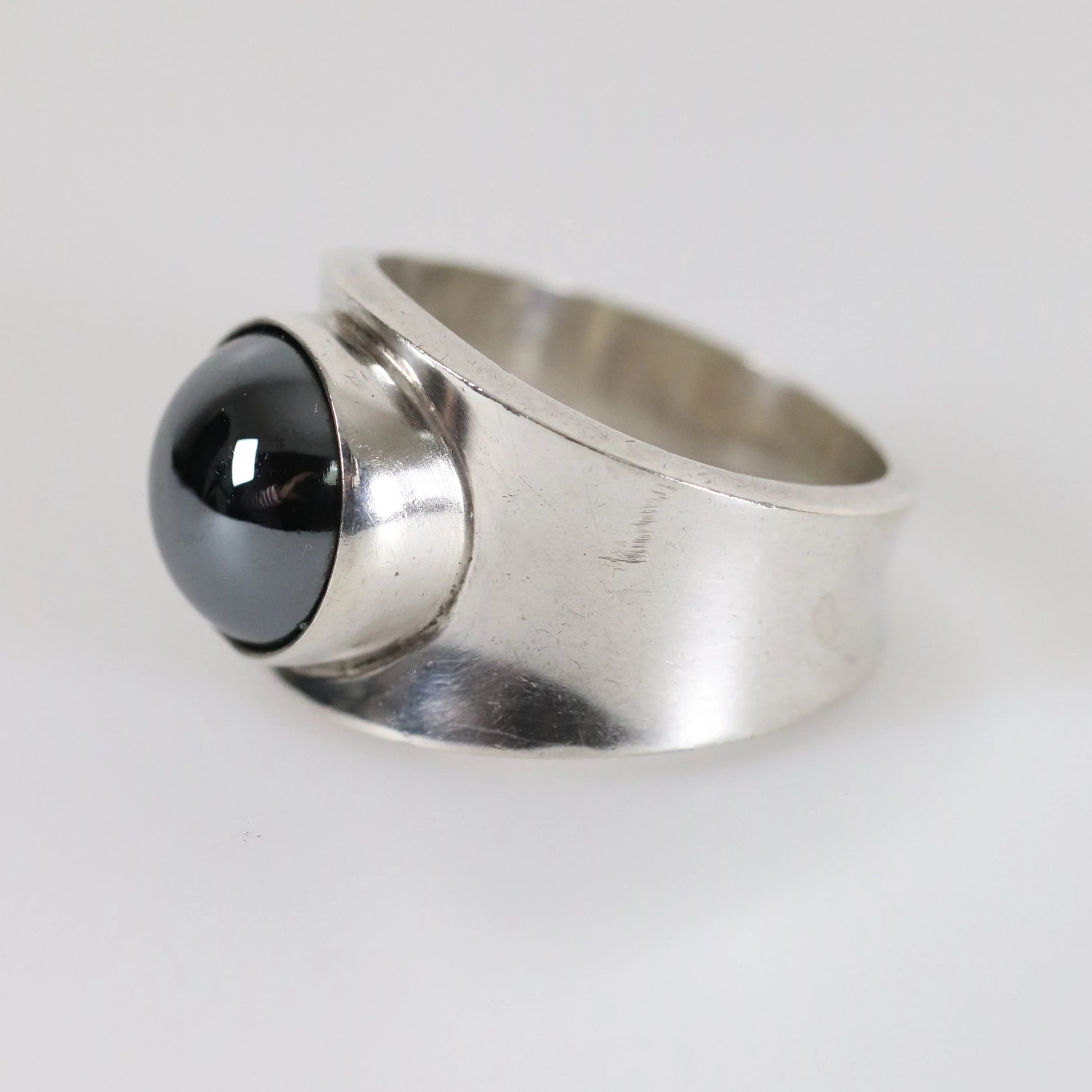 SOLD OUT: Georg Jensen Hematite Ring 124 Size US 5 | Vintage Sterling Silver | Poul Hansen Modernist - Carmel Fine Silver Jewelry