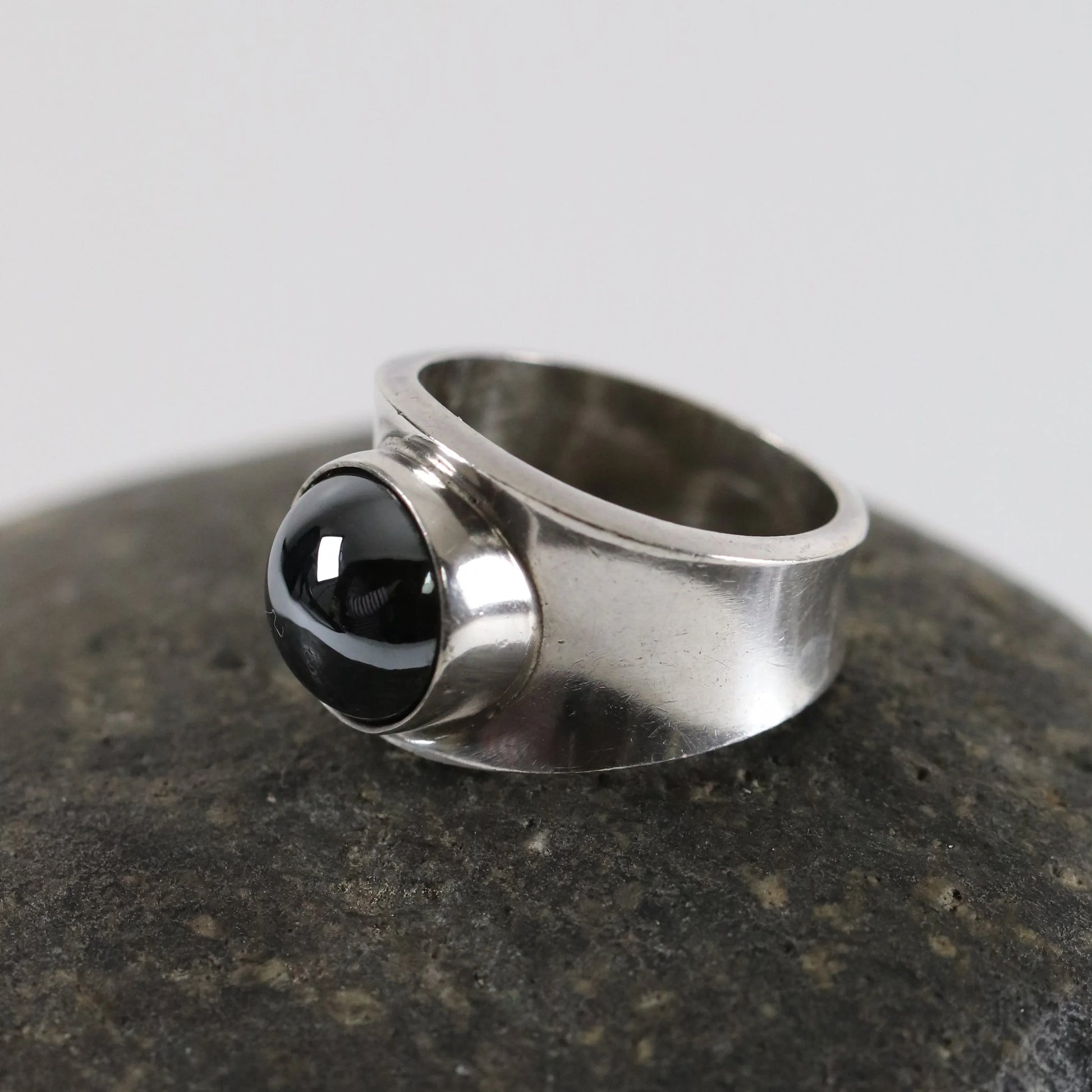 SOLD OUT: Georg Jensen Hematite Ring 124 Size US 5 | Vintage Sterling Silver | Poul Hansen Modernist - Carmel Fine Silver Jewelry