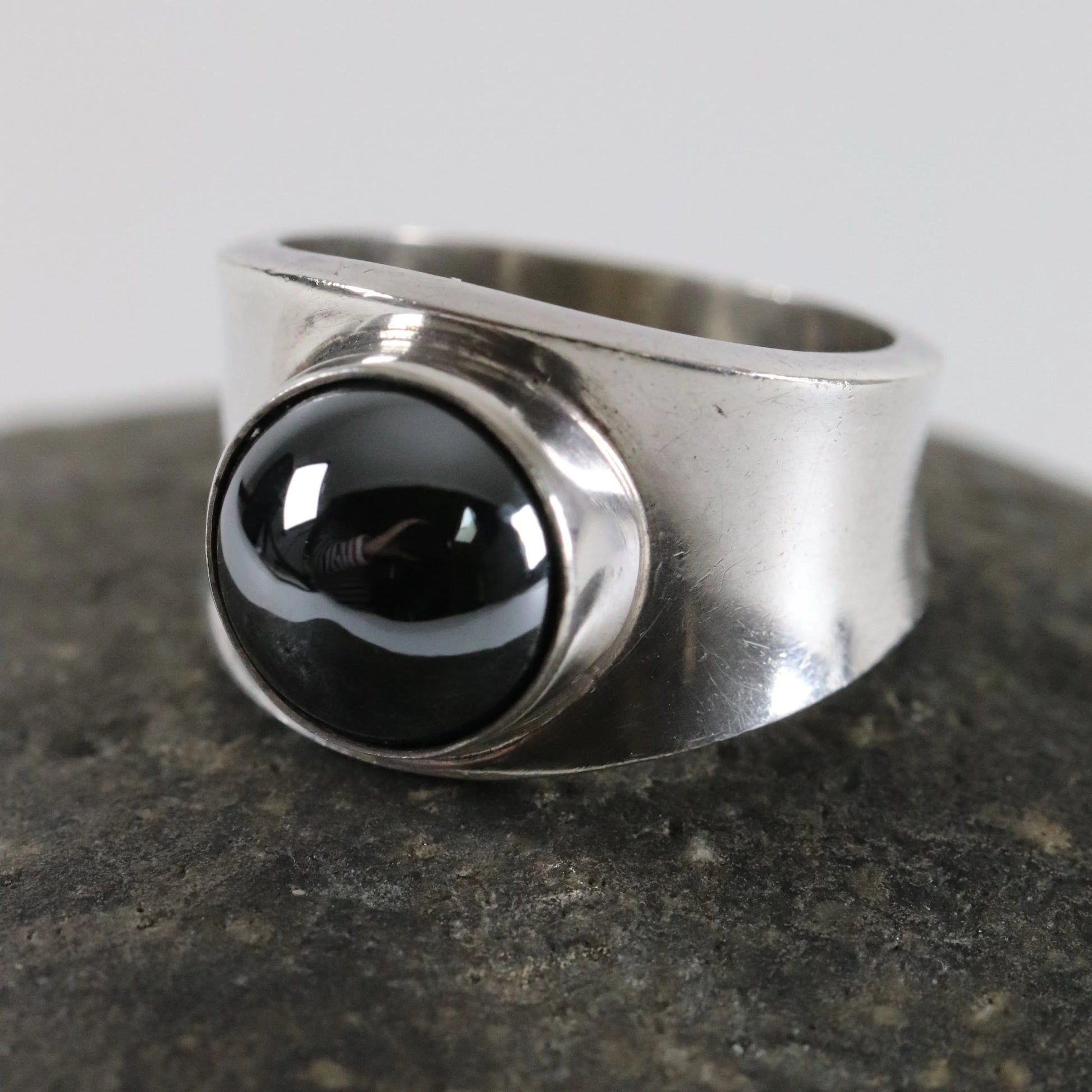 SOLD OUT: Georg Jensen Hematite Ring 124 Size US 5 | Vintage Sterling Silver | Poul Hansen Modernist - Carmel Fine Silver Jewelry