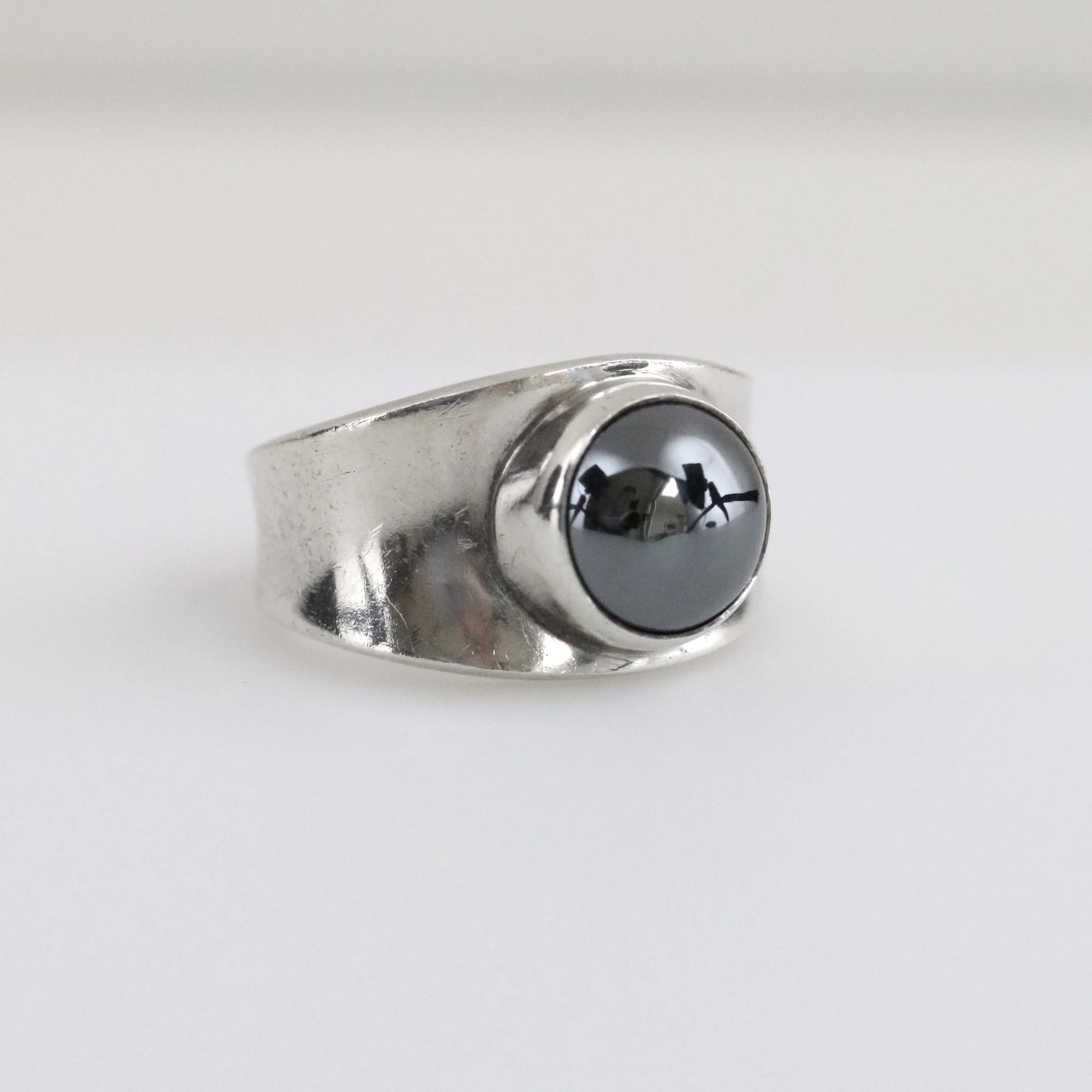 SOLD OUT: Georg Jensen Hematite Ring 124 US 6 1/2 | Vintage Sterling Silver | Poul Hansen Modernist - Carmel Fine Silver Jewelry