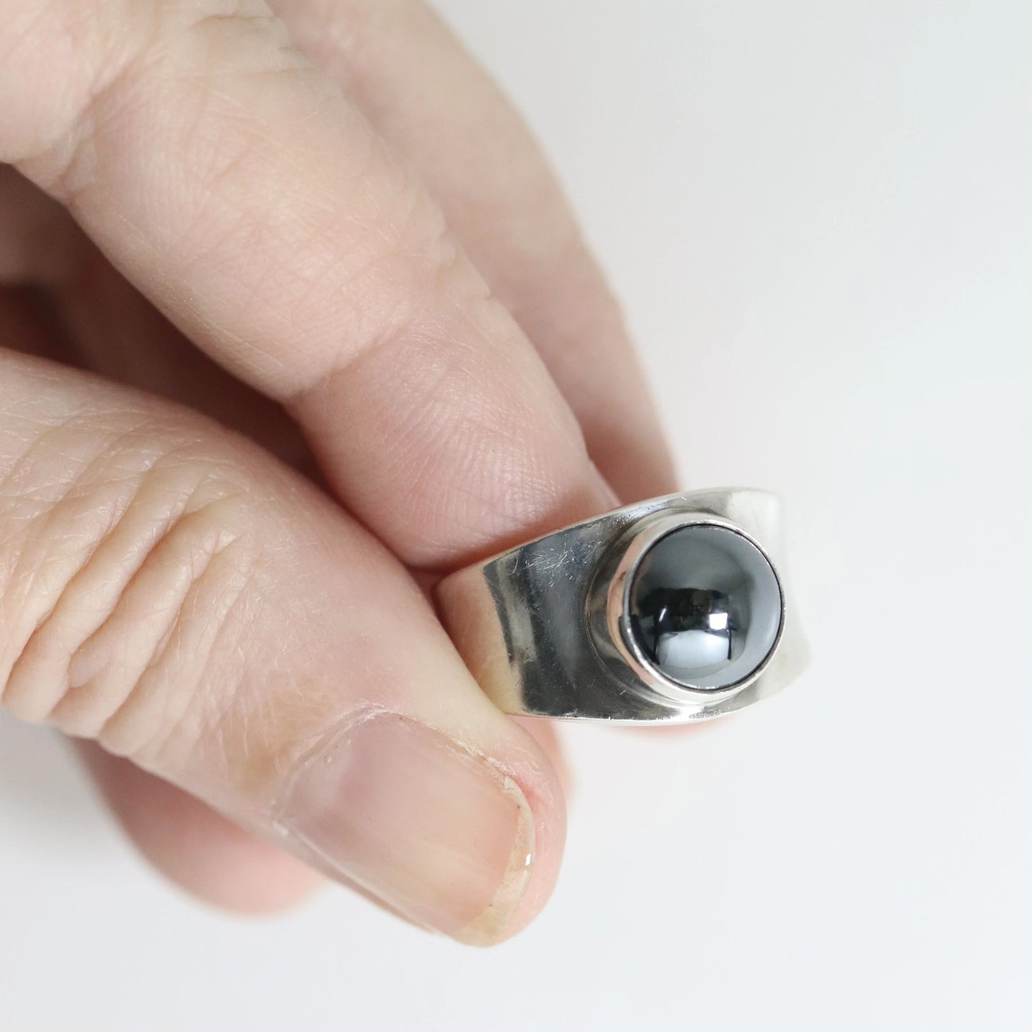 SOLD OUT: Georg Jensen Hematite Ring 124 US 6 1/2 | Vintage Sterling Silver | Poul Hansen Modernist - Carmel Fine Silver Jewelry