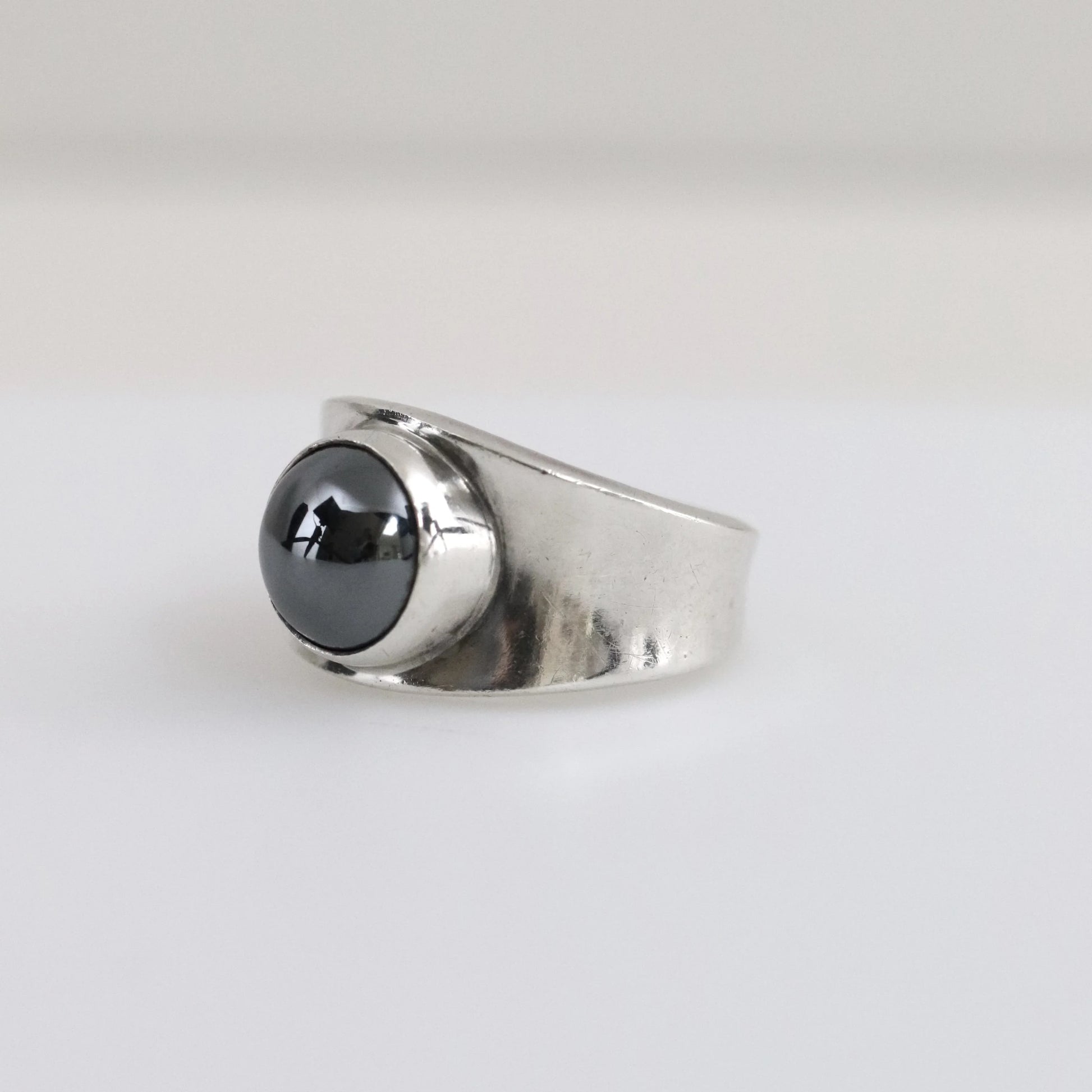 SOLD OUT: Georg Jensen Hematite Ring 124 US 6 1/2 | Vintage Sterling Silver | Poul Hansen Modernist - Carmel Fine Silver Jewelry