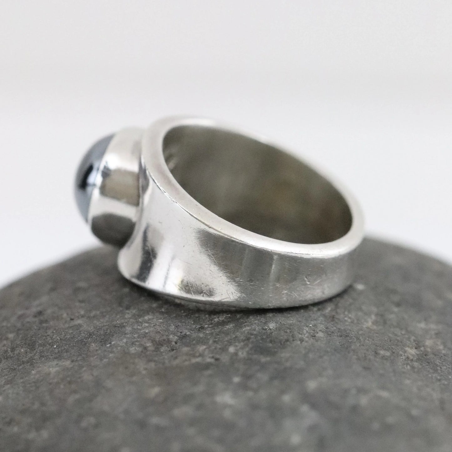 SOLD OUT: Georg Jensen Hematite Ring 124 US 6 1/2 | Vintage Sterling Silver | Poul Hansen Modernist - Carmel Fine Silver Jewelry