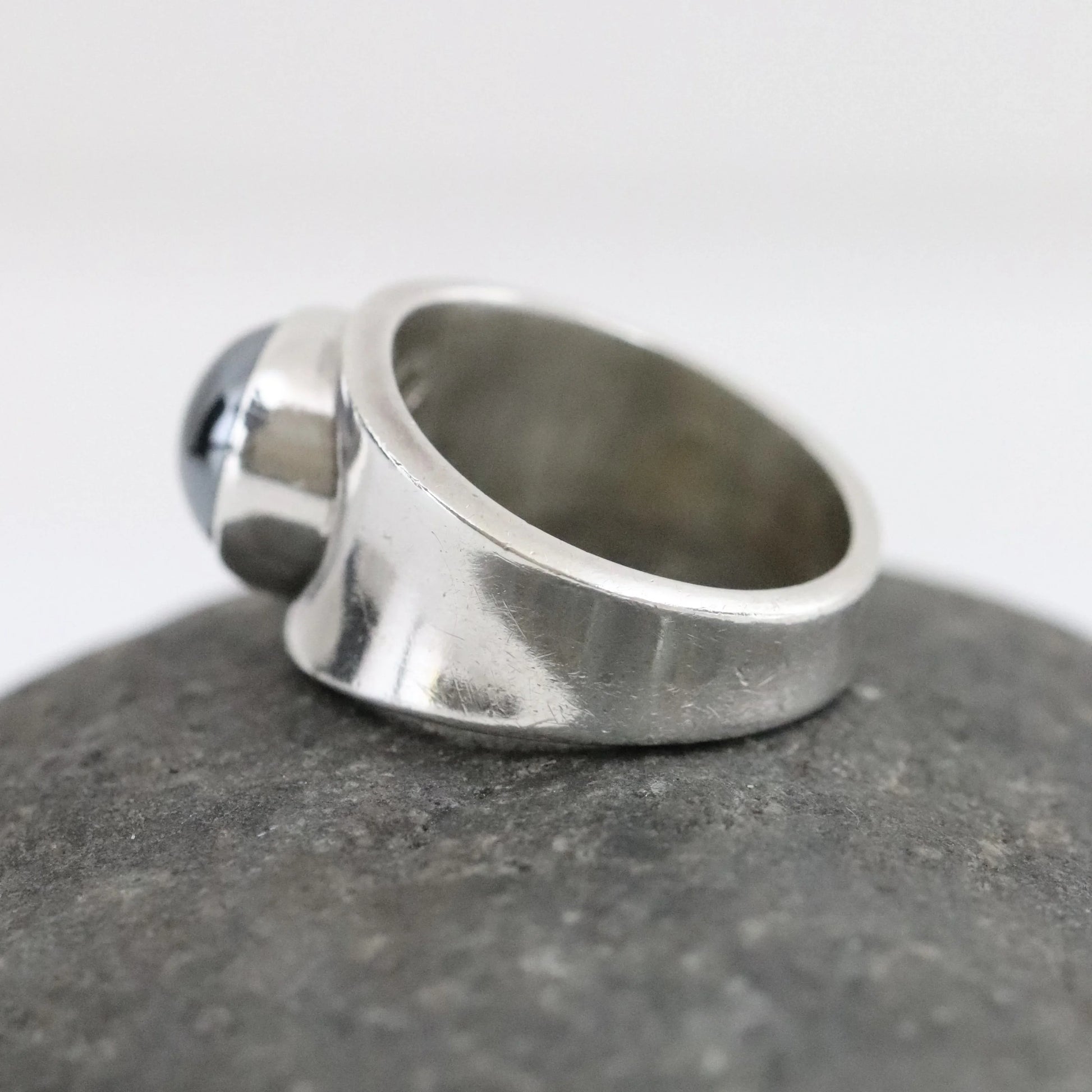 SOLD OUT: Georg Jensen Hematite Ring 124 US 6 1/2 | Vintage Sterling Silver | Poul Hansen Modernist - Carmel Fine Silver Jewelry