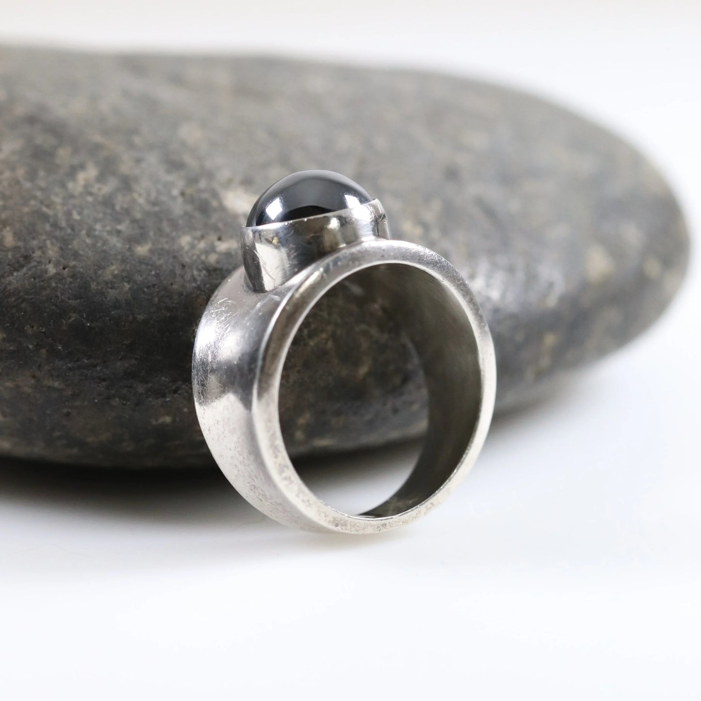 SOLD OUT: Georg Jensen Hematite Ring 124 US 6 1/2 | Vintage Sterling Silver | Poul Hansen Modernist - Carmel Fine Silver Jewelry