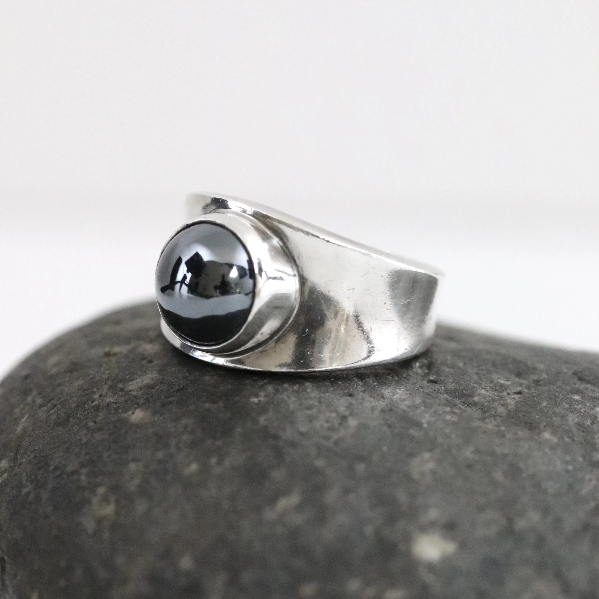SOLD OUT: Georg Jensen Hematite Ring 124 US 6 1/2 | Vintage Sterling Silver | Poul Hansen Modernist - Carmel Fine Silver Jewelry
