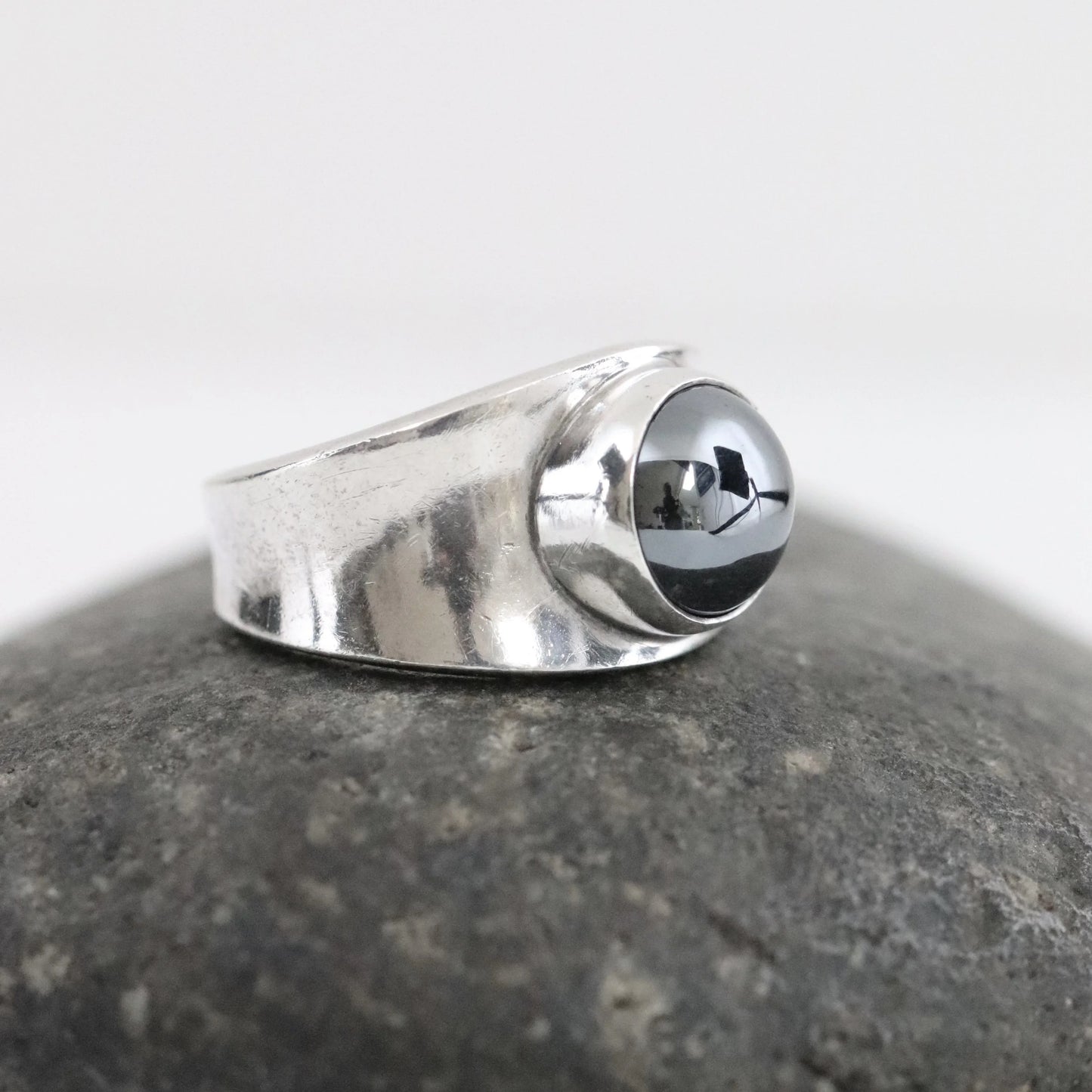 SOLD OUT: Georg Jensen Hematite Ring 124 US 6 1/2 | Vintage Sterling Silver | Poul Hansen Modernist - Carmel Fine Silver Jewelry