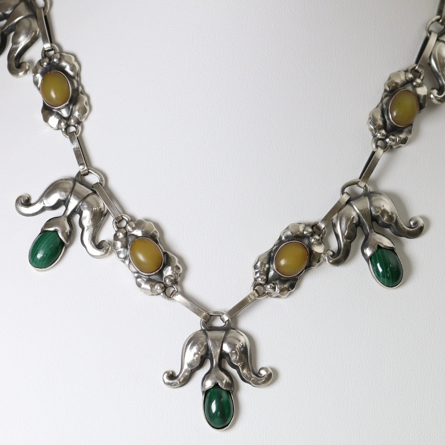 SOLD OUT: Georg Jensen Jewelry | Amber Malachite Art Nouveau Silver Vintage Necklace 9 - Carmel Fine Silver Jewelry