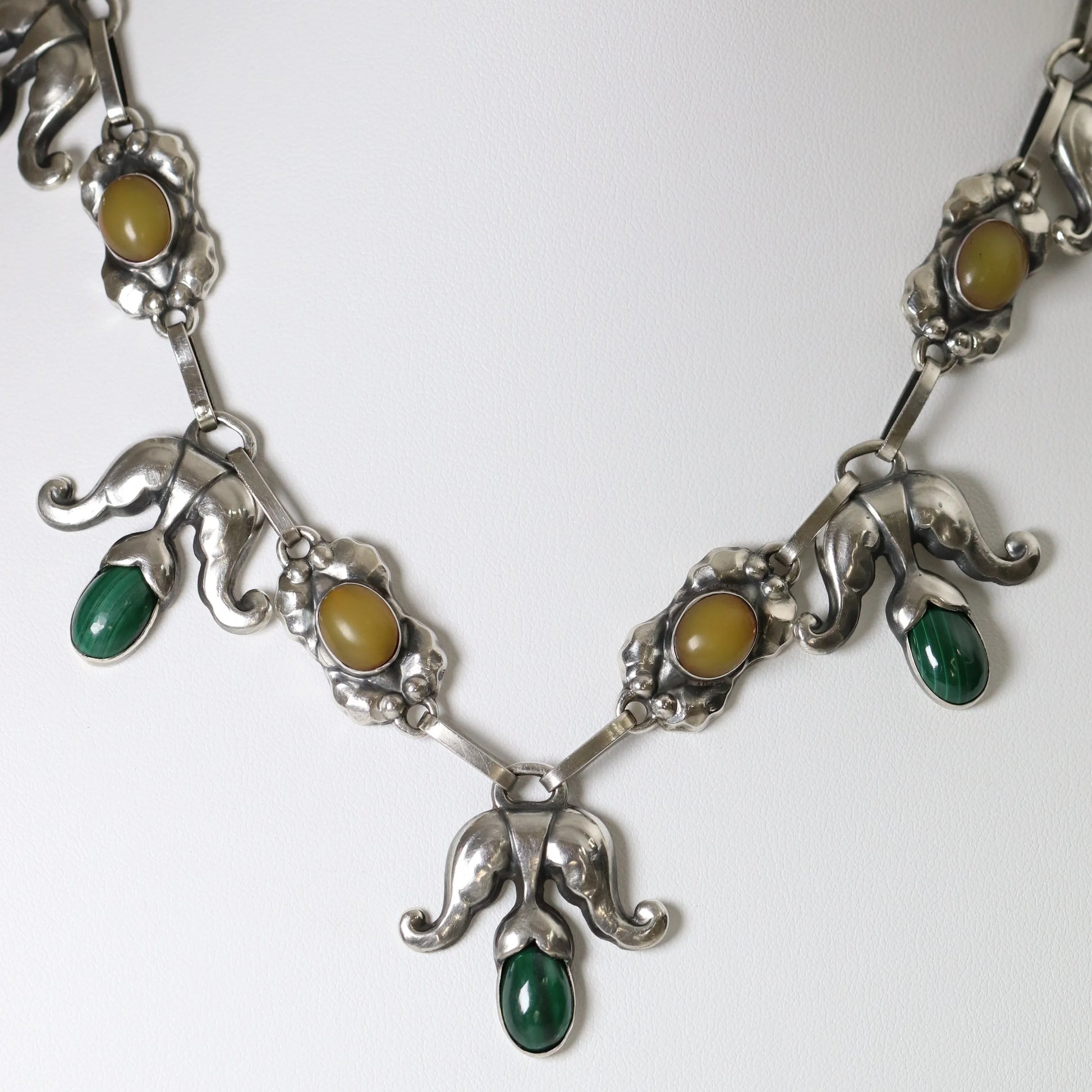 SOLD OUT: Georg Jensen Jewelry | Amber Malachite Art Nouveau Silver Vintage Necklace 9 - Carmel Fine Silver Jewelry