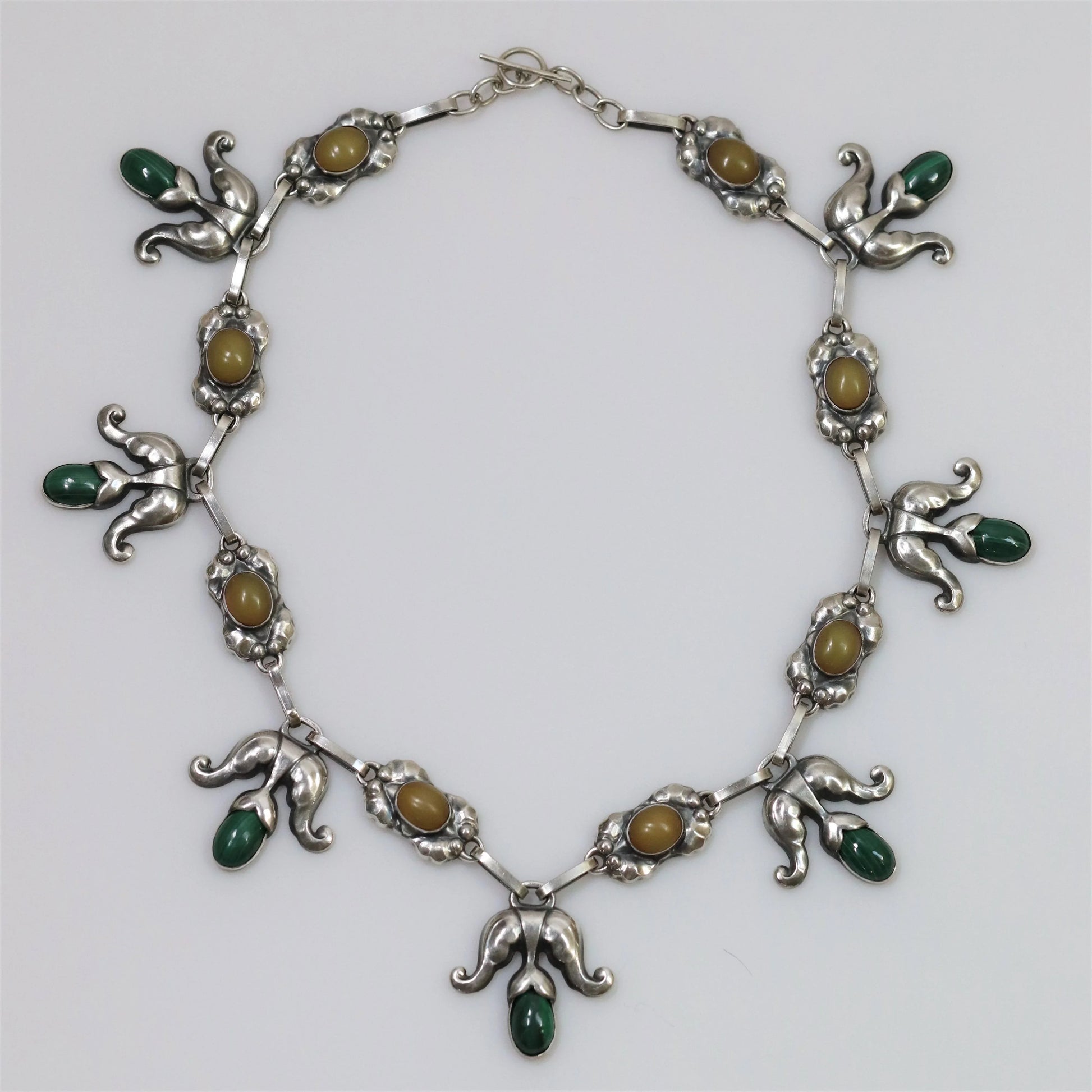 SOLD OUT: Georg Jensen Jewelry | Amber Malachite Art Nouveau Silver Vintage Necklace 9 - Carmel Fine Silver Jewelry