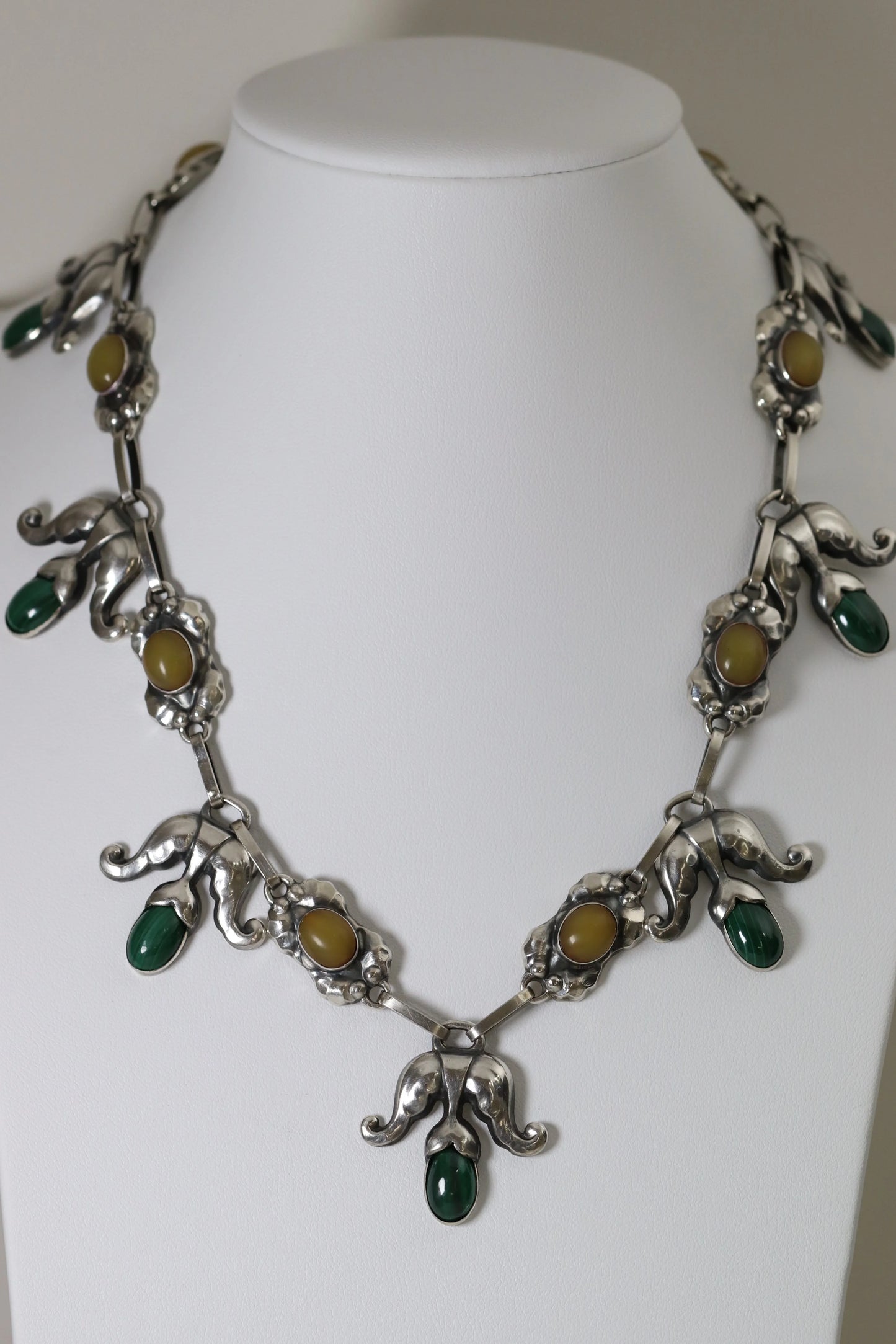 SOLD OUT: Georg Jensen Jewelry | Amber Malachite Art Nouveau Silver Vintage Necklace 9 - Carmel Fine Silver Jewelry