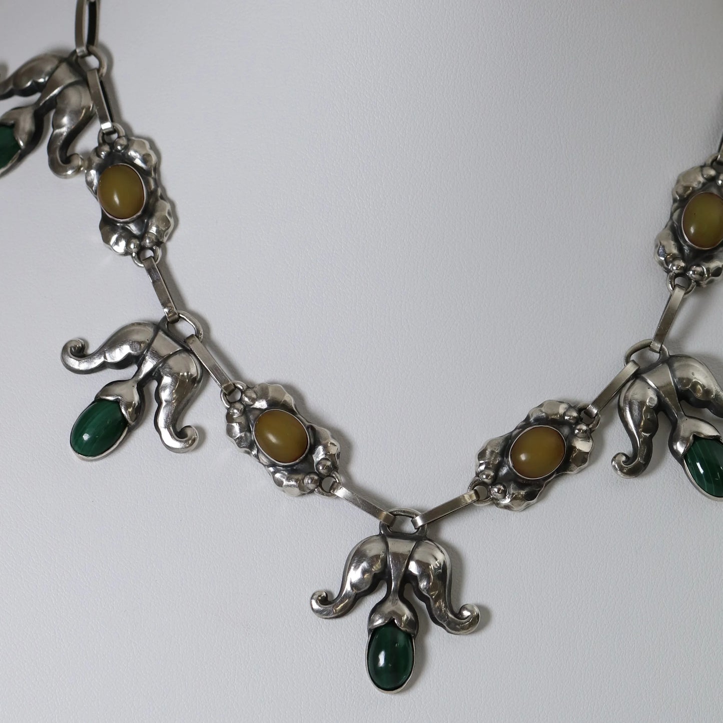 SOLD OUT: Georg Jensen Jewelry | Amber Malachite Art Nouveau Silver Vintage Necklace 9 - Carmel Fine Silver Jewelry
