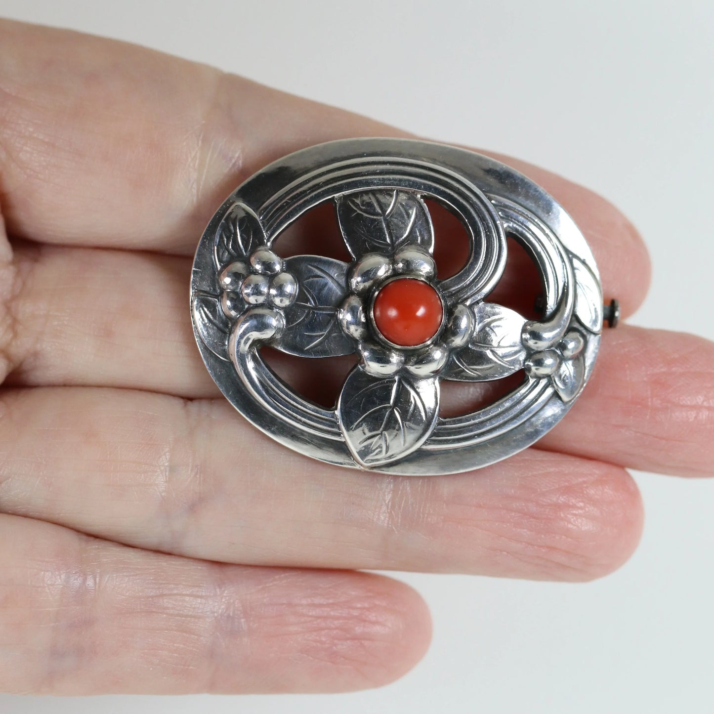 SOLD OUT: Georg Jensen Jewelry | Carnelian Floral Art Nouveau Silver Vintage Brooch 138 - Carmel Fine Silver Jewelry