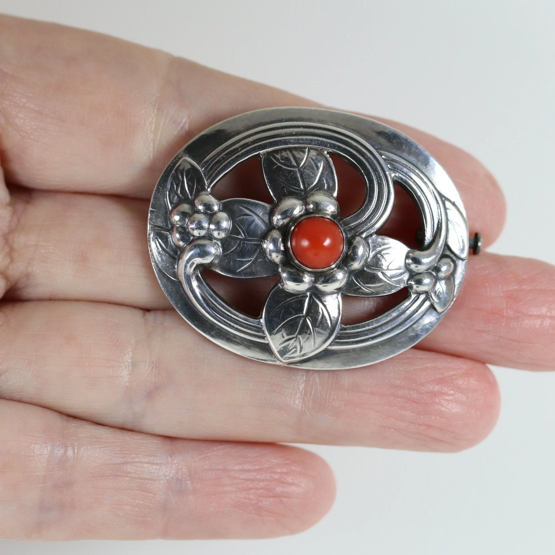 SOLD OUT: Georg Jensen Jewelry | Carnelian Floral Art Nouveau Silver Vintage Brooch 138 - Carmel Fine Silver Jewelry