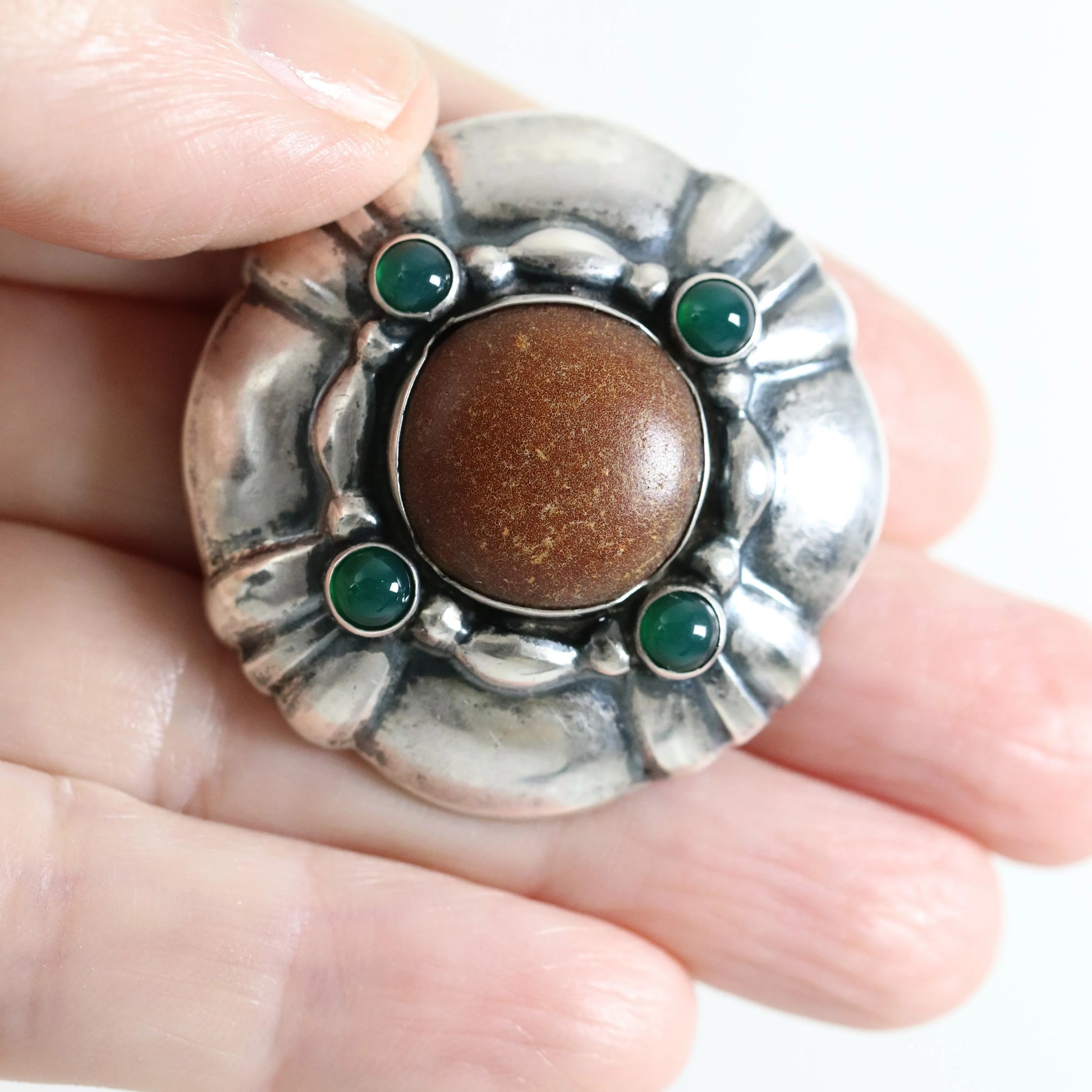 SOLD OUT: Georg Jensen Jewelry | Chrysoprase Amber Silver Vintage Brooch or Pendant 50 - Carmel Fine Silver Jewelry