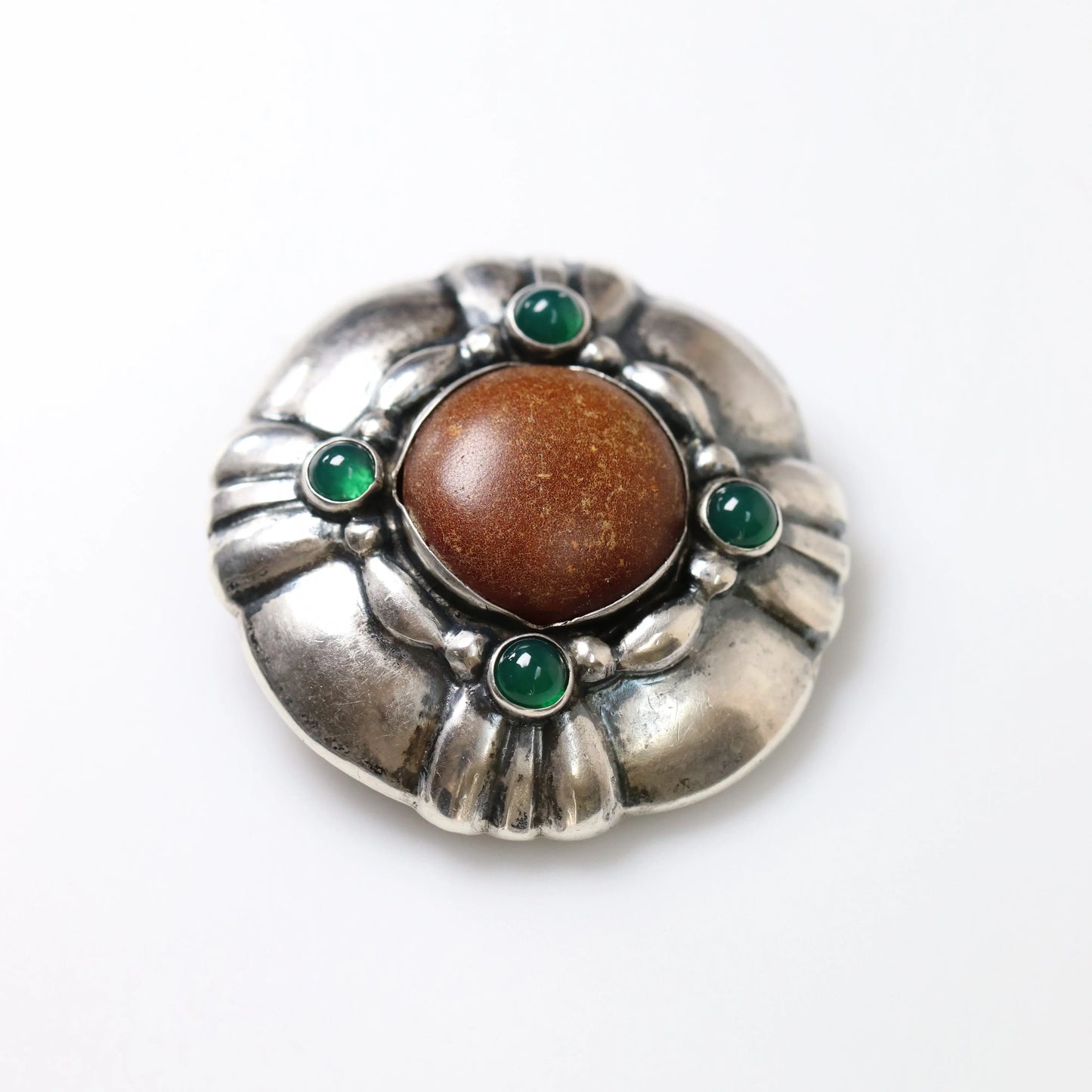 SOLD OUT: Georg Jensen Jewelry | Chrysoprase Amber Silver Vintage Brooch or Pendant 50 - Carmel Fine Silver Jewelry