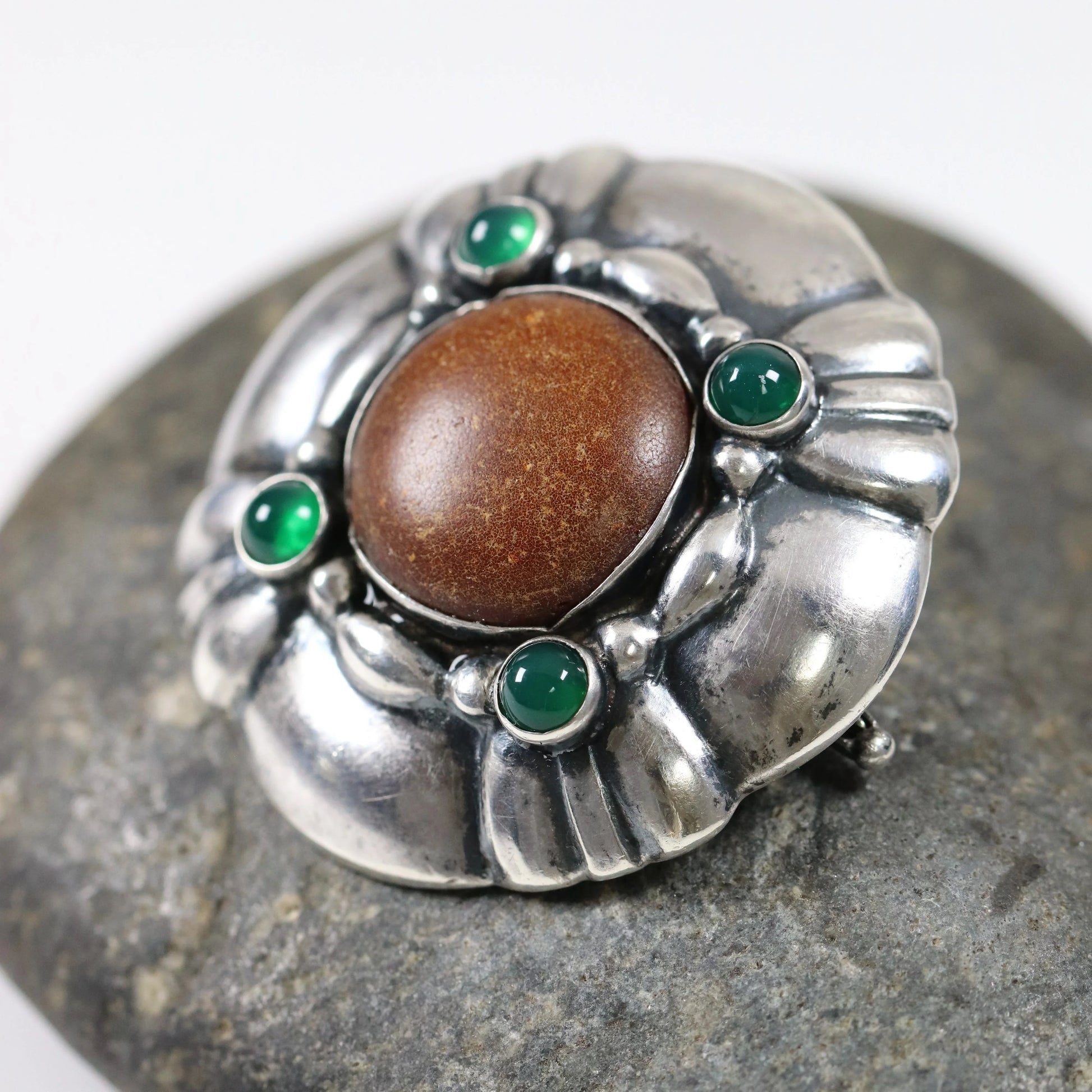 SOLD OUT: Georg Jensen Jewelry | Chrysoprase Amber Silver Vintage Brooch or Pendant 50 - Carmel Fine Silver Jewelry