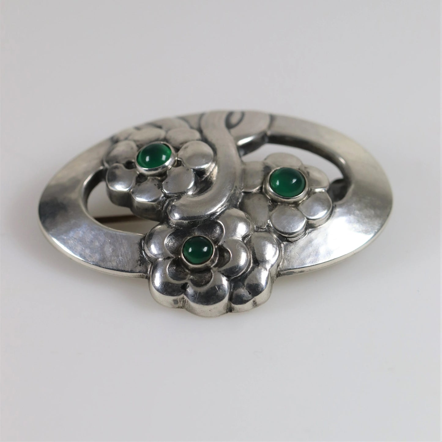 SOLD OUT: Georg Jensen Jewelry | Chrysoprase Flower Art Nouveau Silver Vintage Brooch 28 - Carmel Fine Silver Jewelry