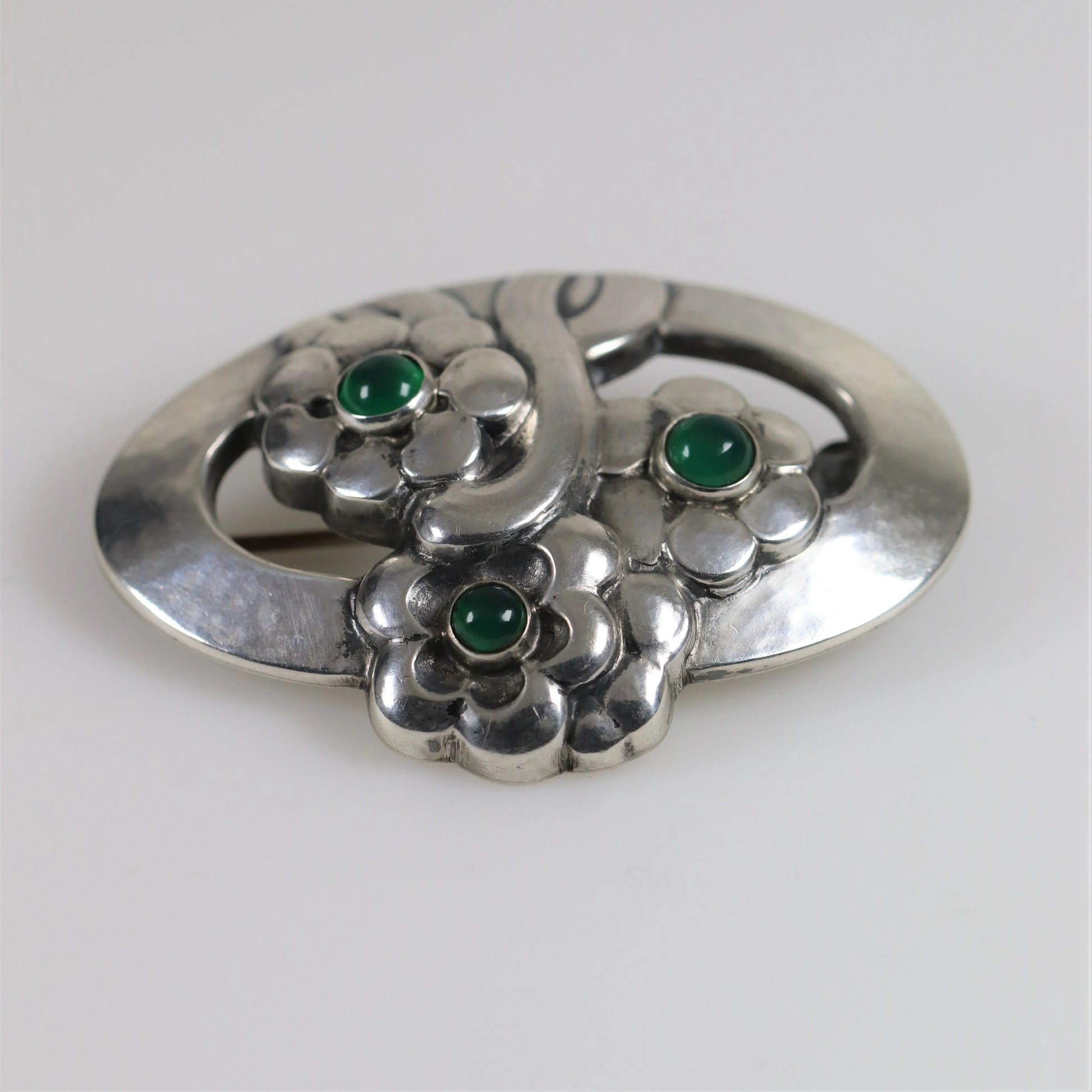 SOLD OUT: Georg Jensen Jewelry | Chrysoprase Flower Art Nouveau Silver Vintage Brooch 28 - Carmel Fine Silver Jewelry