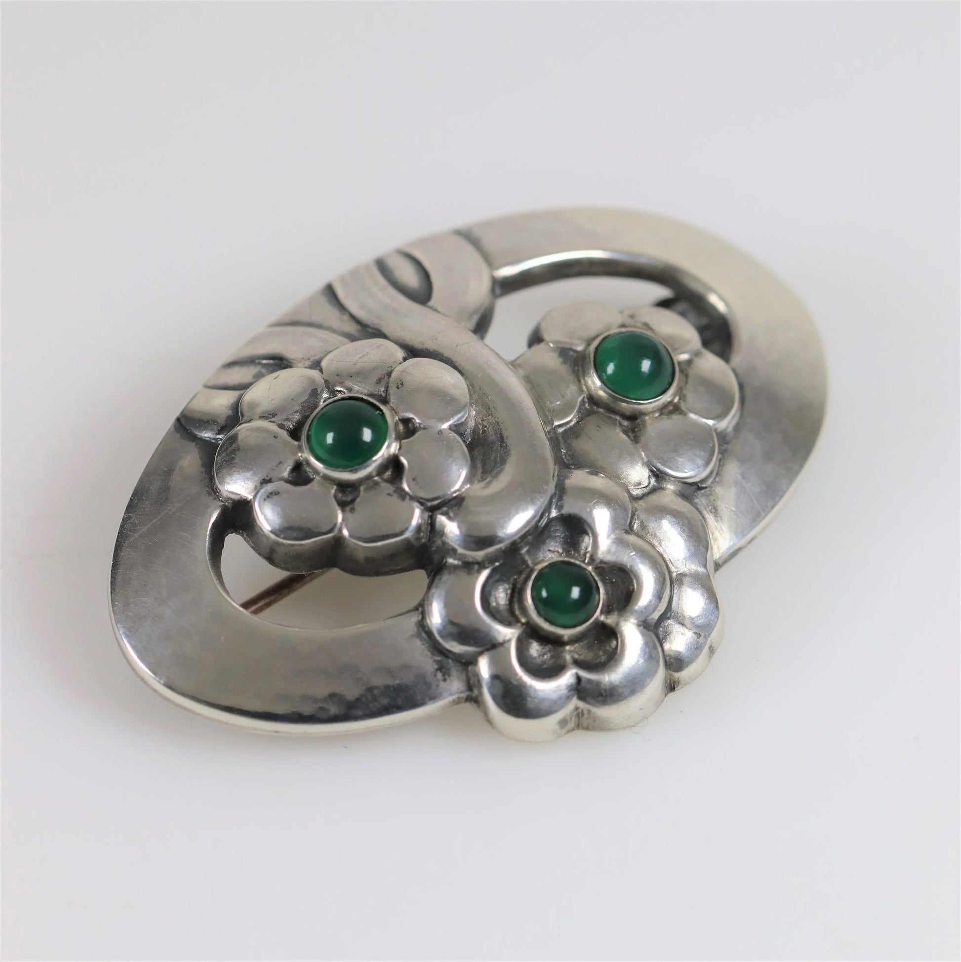 SOLD OUT: Georg Jensen Jewelry | Chrysoprase Flower Art Nouveau Silver Vintage Brooch 28 - Carmel Fine Silver Jewelry