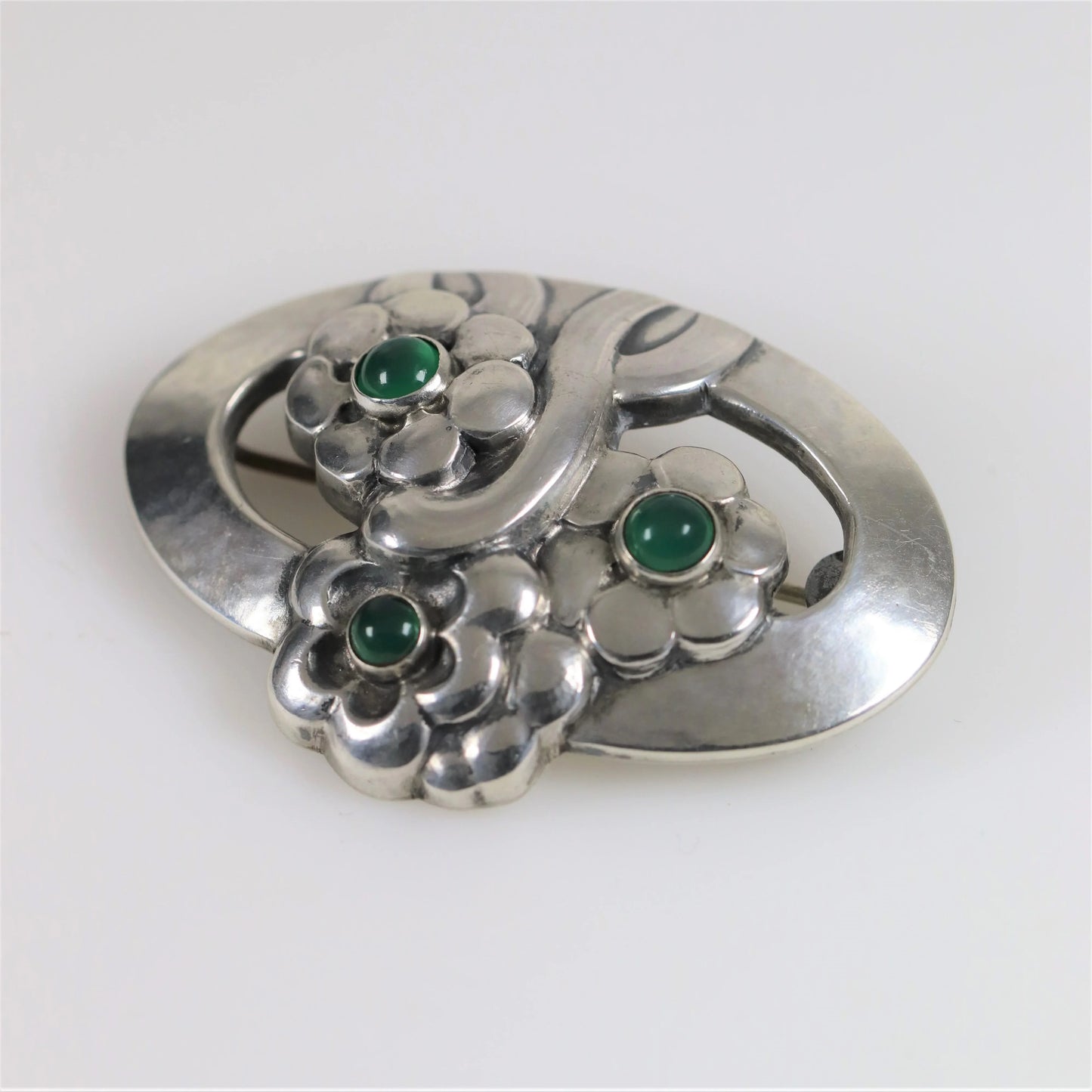 SOLD OUT: Georg Jensen Jewelry | Chrysoprase Flower Art Nouveau Silver Vintage Brooch 28 - Carmel Fine Silver Jewelry