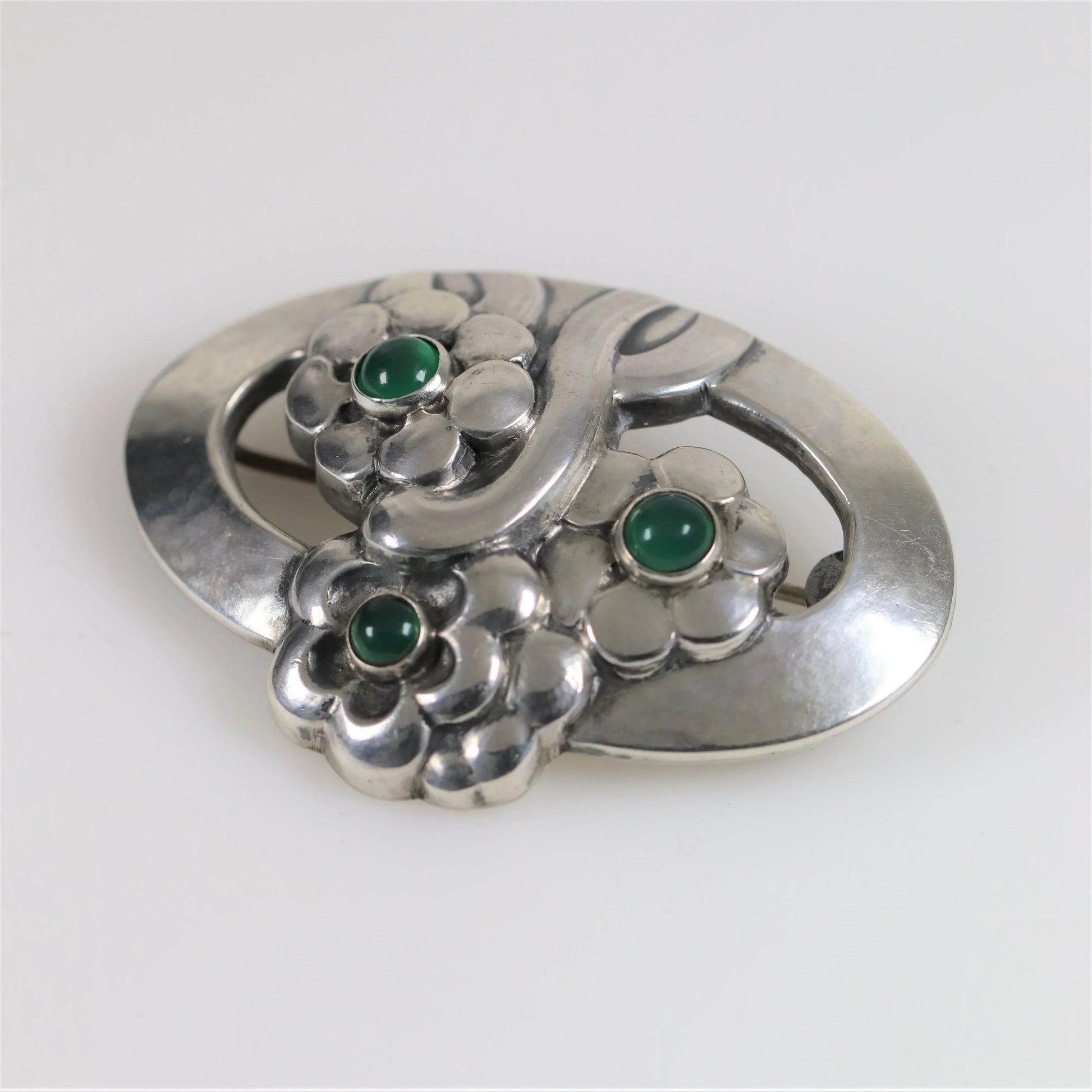 SOLD OUT: Georg Jensen Jewelry | Chrysoprase Flower Art Nouveau Silver Vintage Brooch 28 - Carmel Fine Silver Jewelry