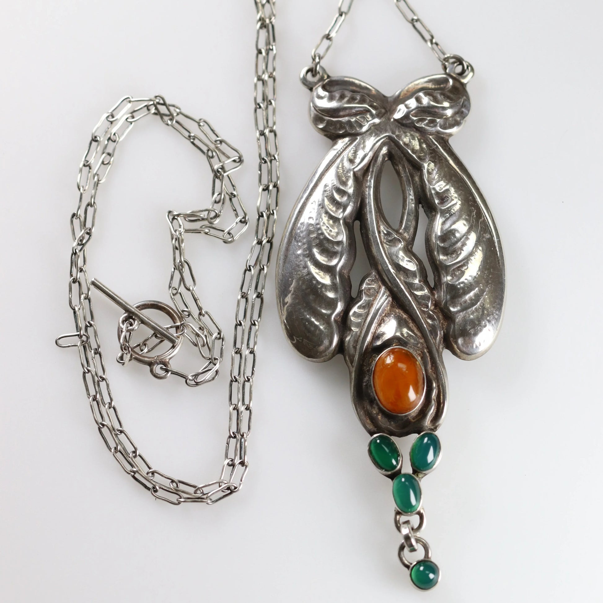 SOLD OUT: Georg Jensen Jewelry | Chrysorpase Amber Art Nouveau Silver Vintage Necklace 3 - Carmel Fine Silver Jewelry