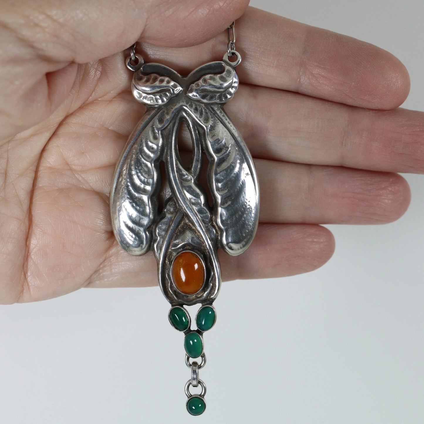 SOLD OUT: Georg Jensen Jewelry | Chrysorpase Amber Art Nouveau Silver Vintage Necklace 3 - Carmel Fine Silver Jewelry