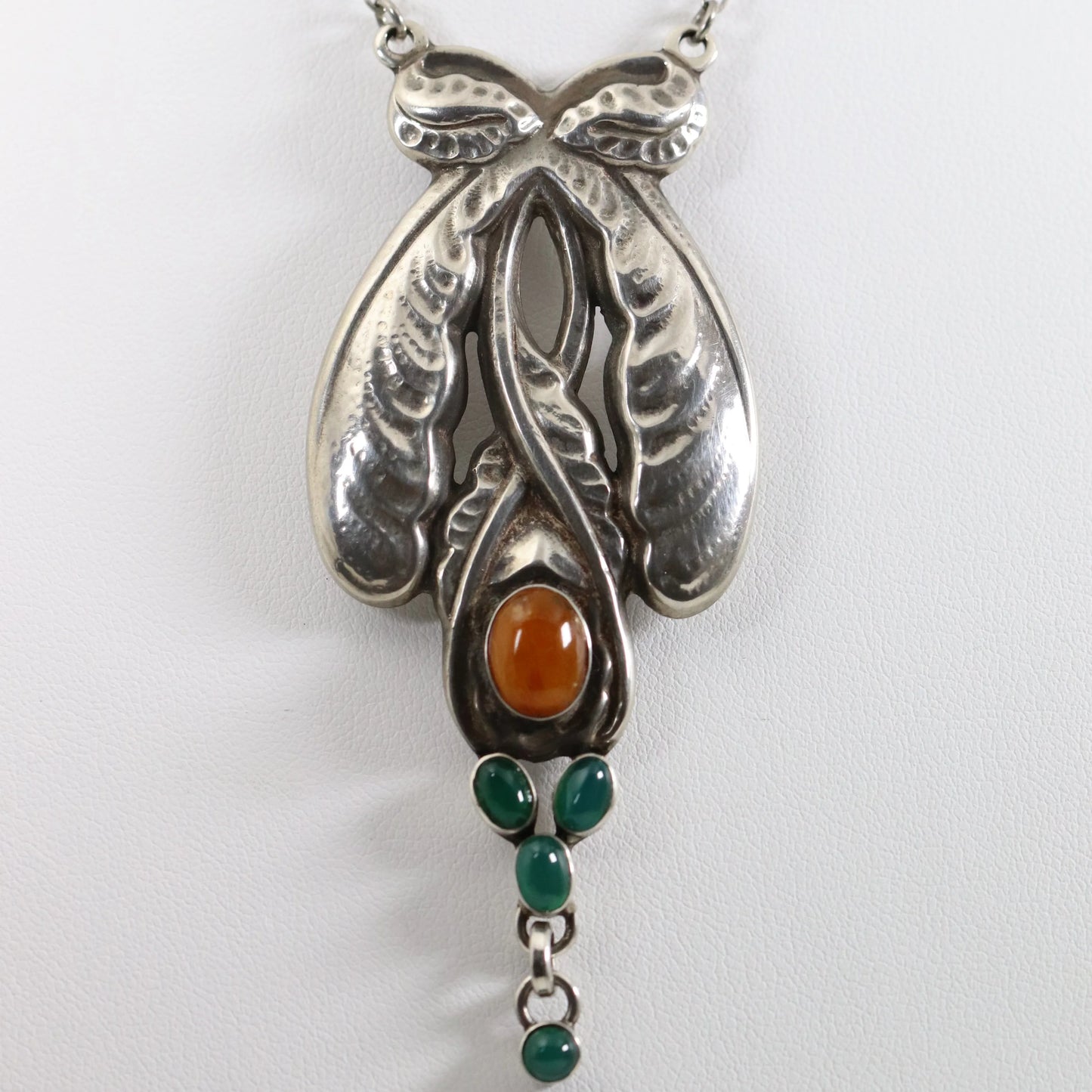 SOLD OUT: Georg Jensen Jewelry | Chrysorpase Amber Art Nouveau Silver Vintage Necklace 3 - Carmel Fine Silver Jewelry