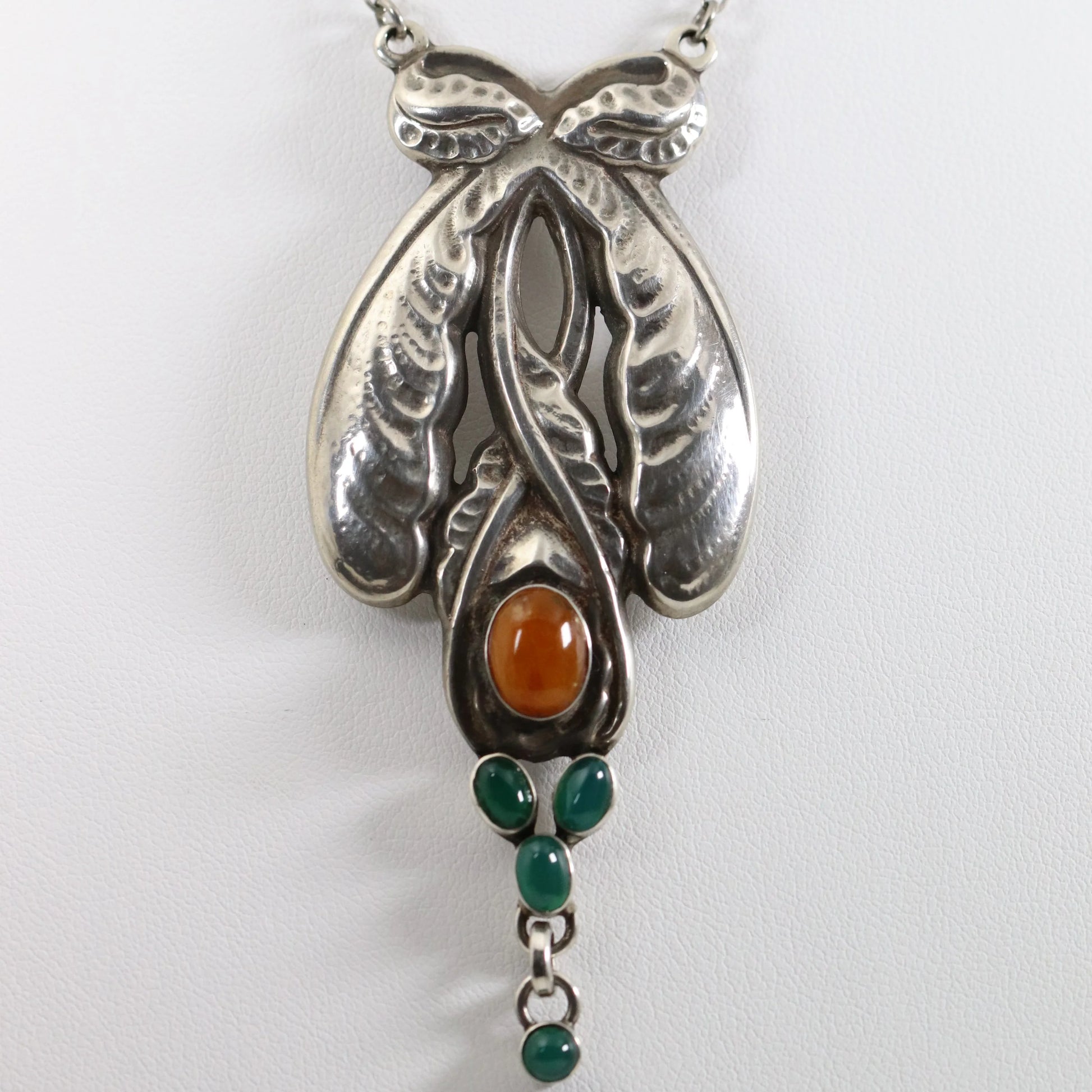 SOLD OUT: Georg Jensen Jewelry | Chrysorpase Amber Art Nouveau Silver Vintage Necklace 3 - Carmel Fine Silver Jewelry