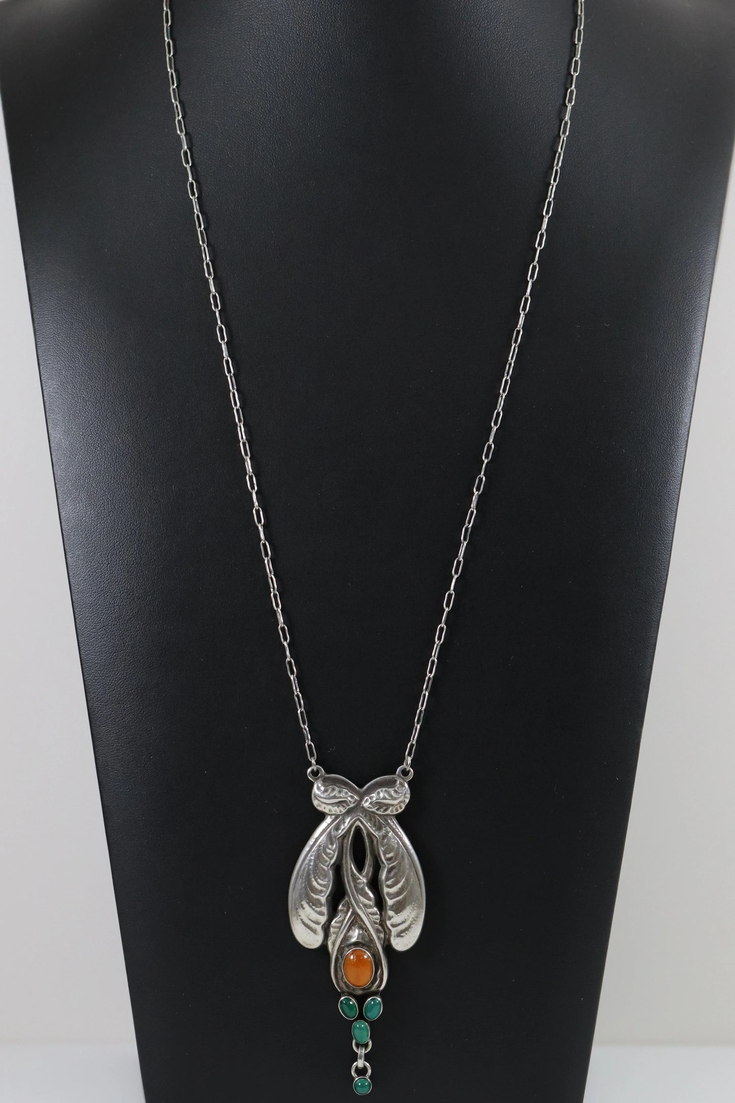SOLD OUT: Georg Jensen Jewelry | Chrysorpase Amber Art Nouveau Silver Vintage Necklace 3 - Carmel Fine Silver Jewelry