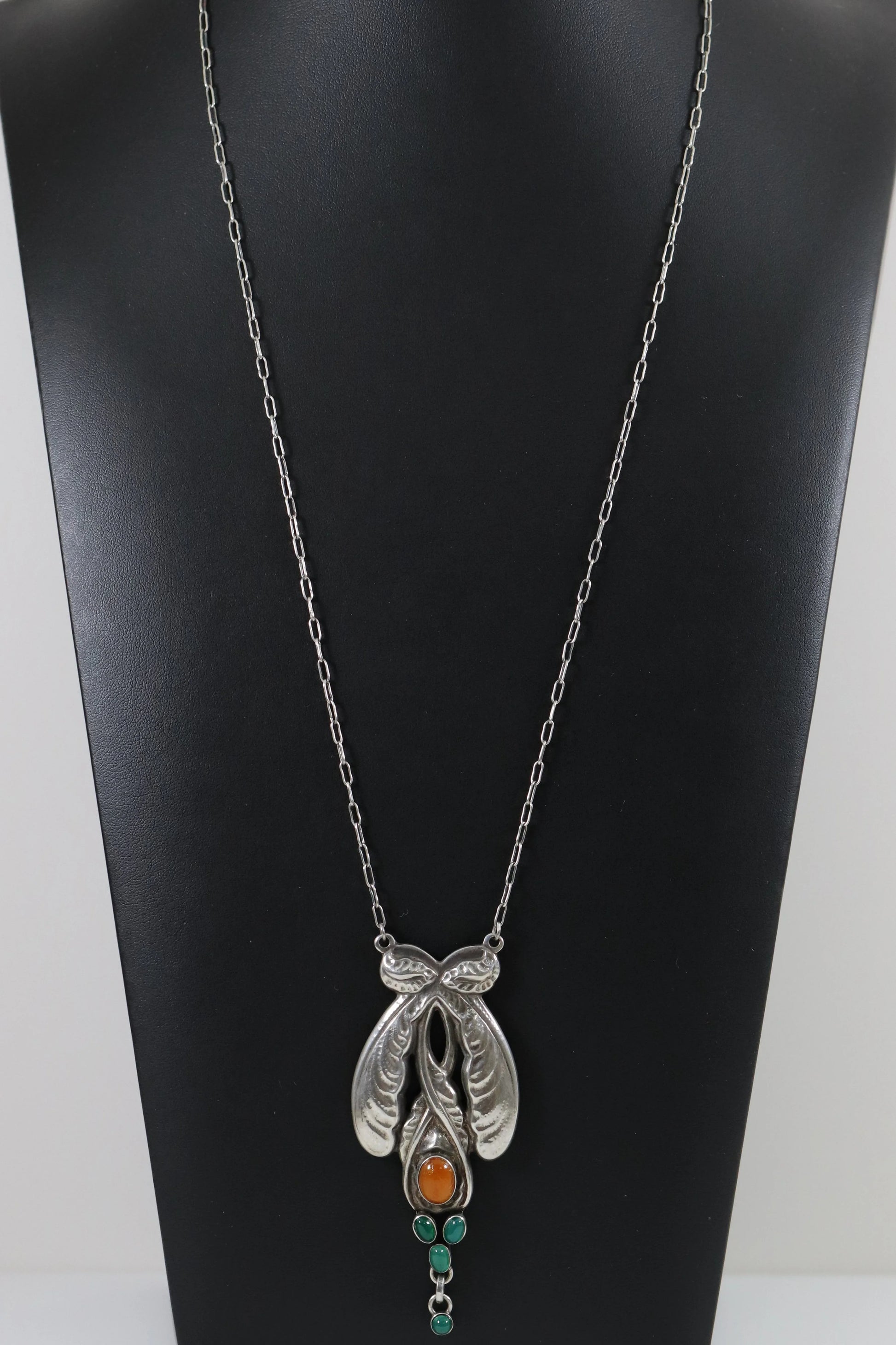SOLD OUT: Georg Jensen Jewelry | Chrysorpase Amber Art Nouveau Silver Vintage Necklace 3 - Carmel Fine Silver Jewelry