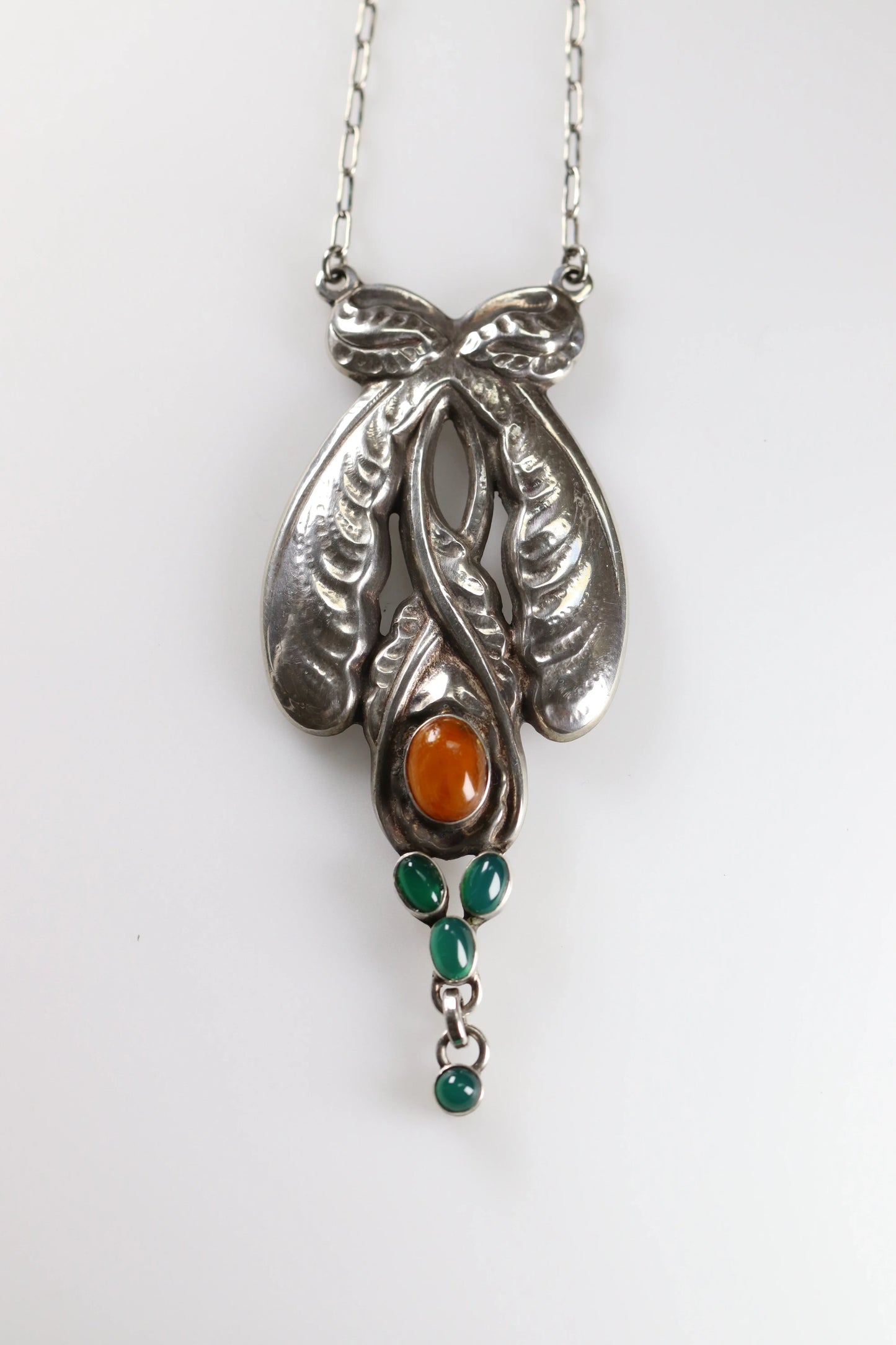 SOLD OUT: Georg Jensen Jewelry | Chrysorpase Amber Art Nouveau Silver Vintage Necklace 3 - Carmel Fine Silver Jewelry